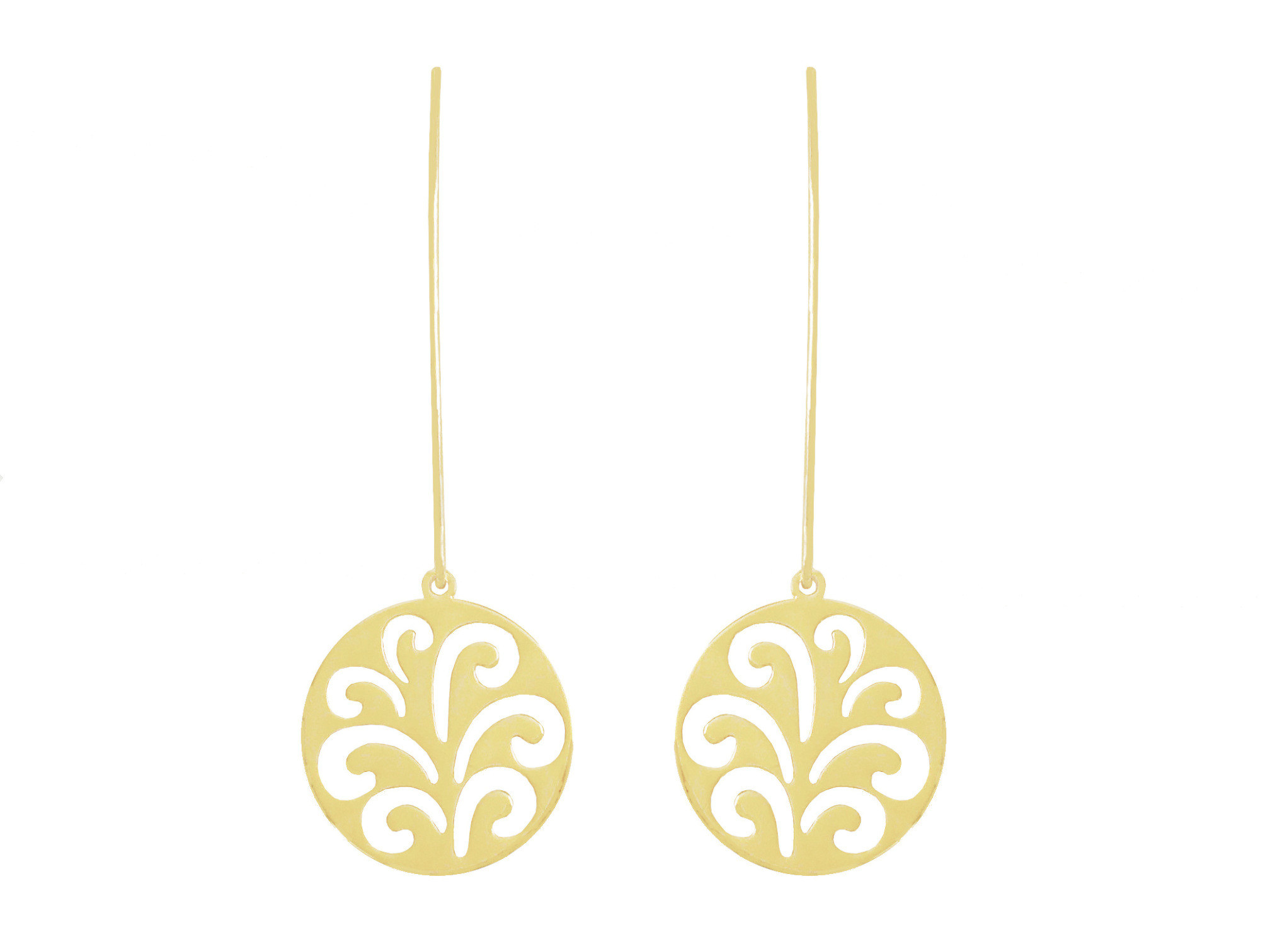 Boucles doreilles MAZAYA longues dorées or pendentif rond fleur minimaliste