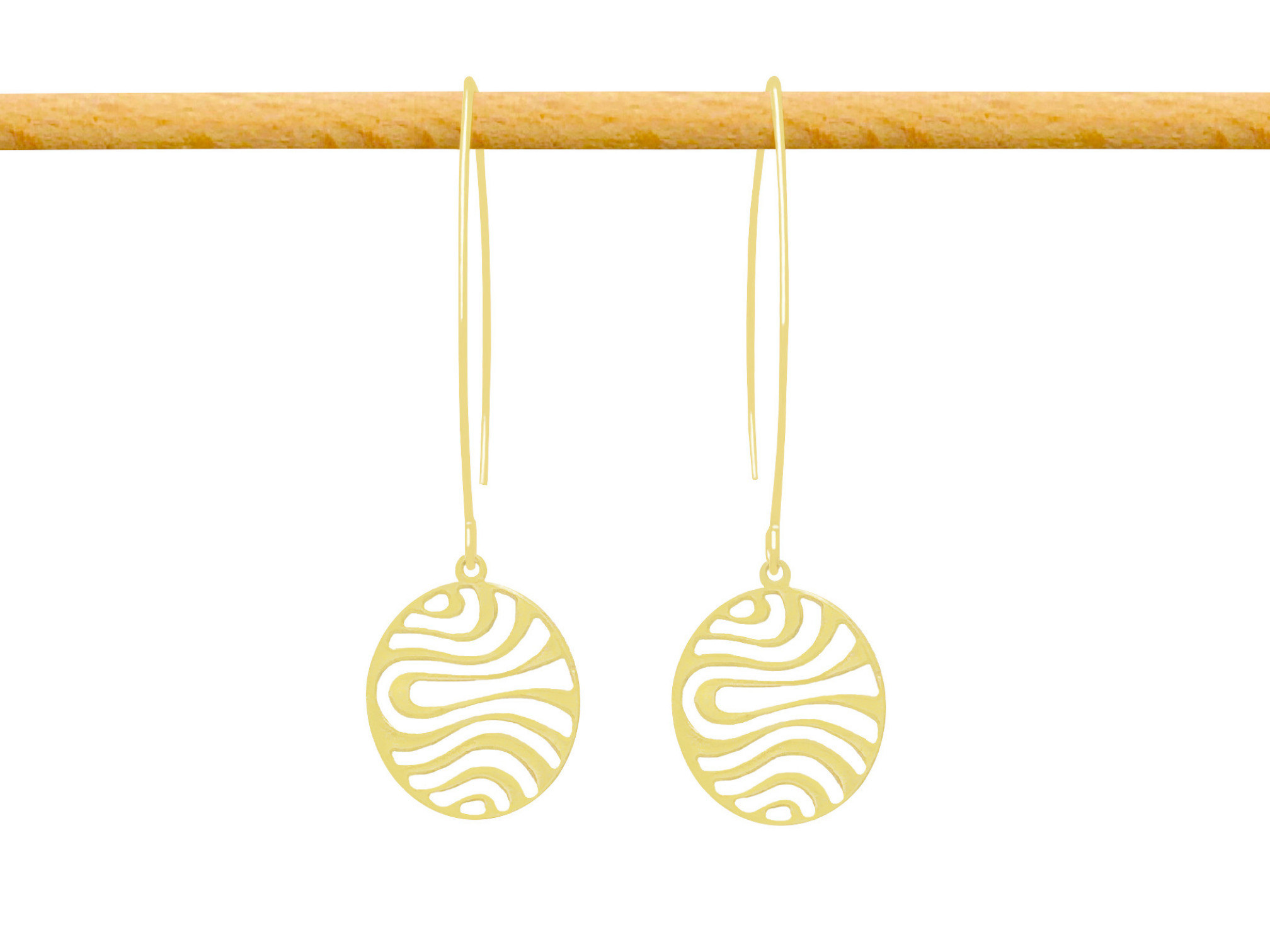 Boucles d'oreilles RATIBA dorées à l'or fin longues pendantes pendentif ovale-minimaliste-bohème- MARJANE et Cie