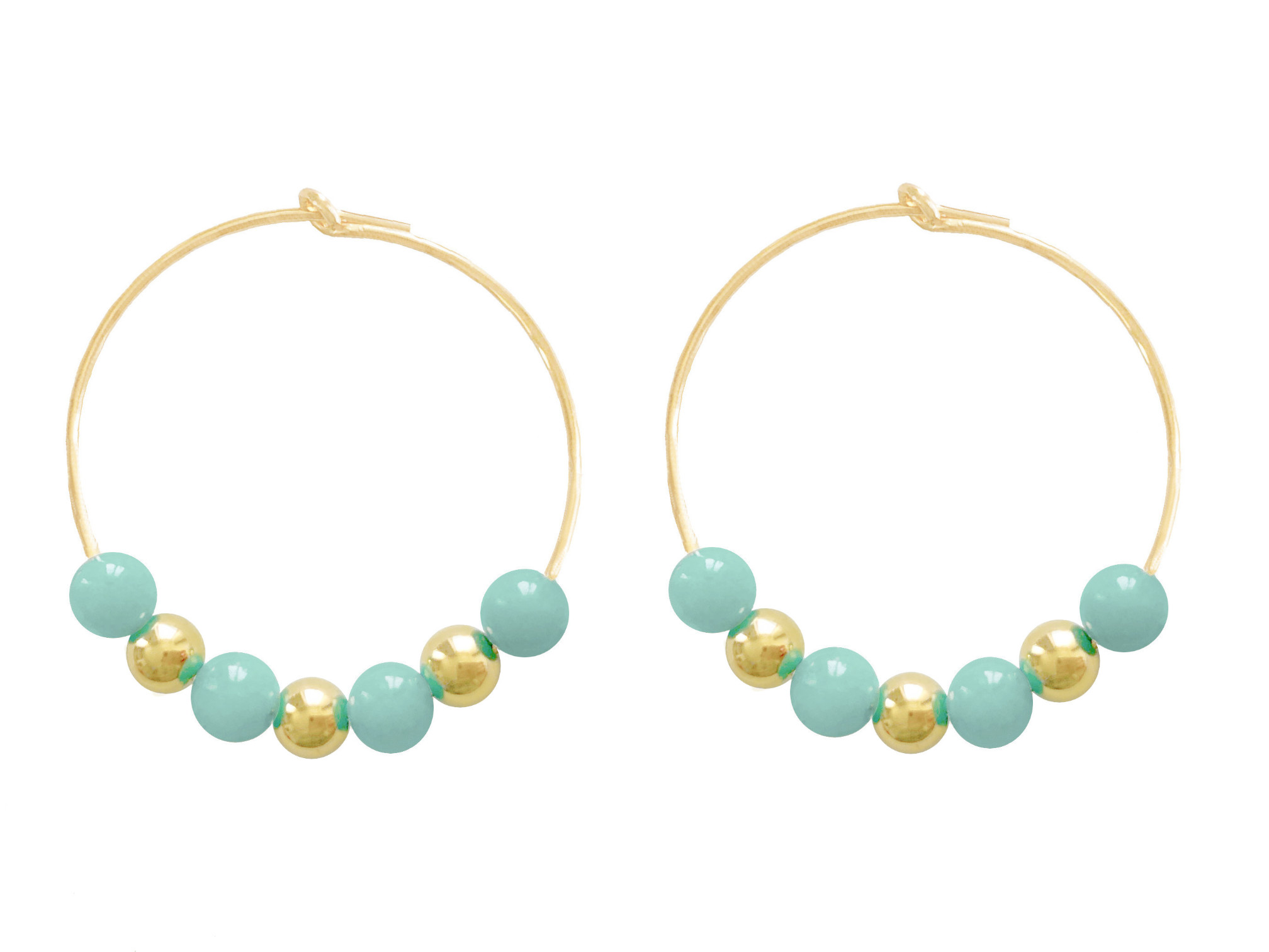 Boucles doreilles AMAL créoles or gold filled 14K perles naturelles jade verte minimaliste