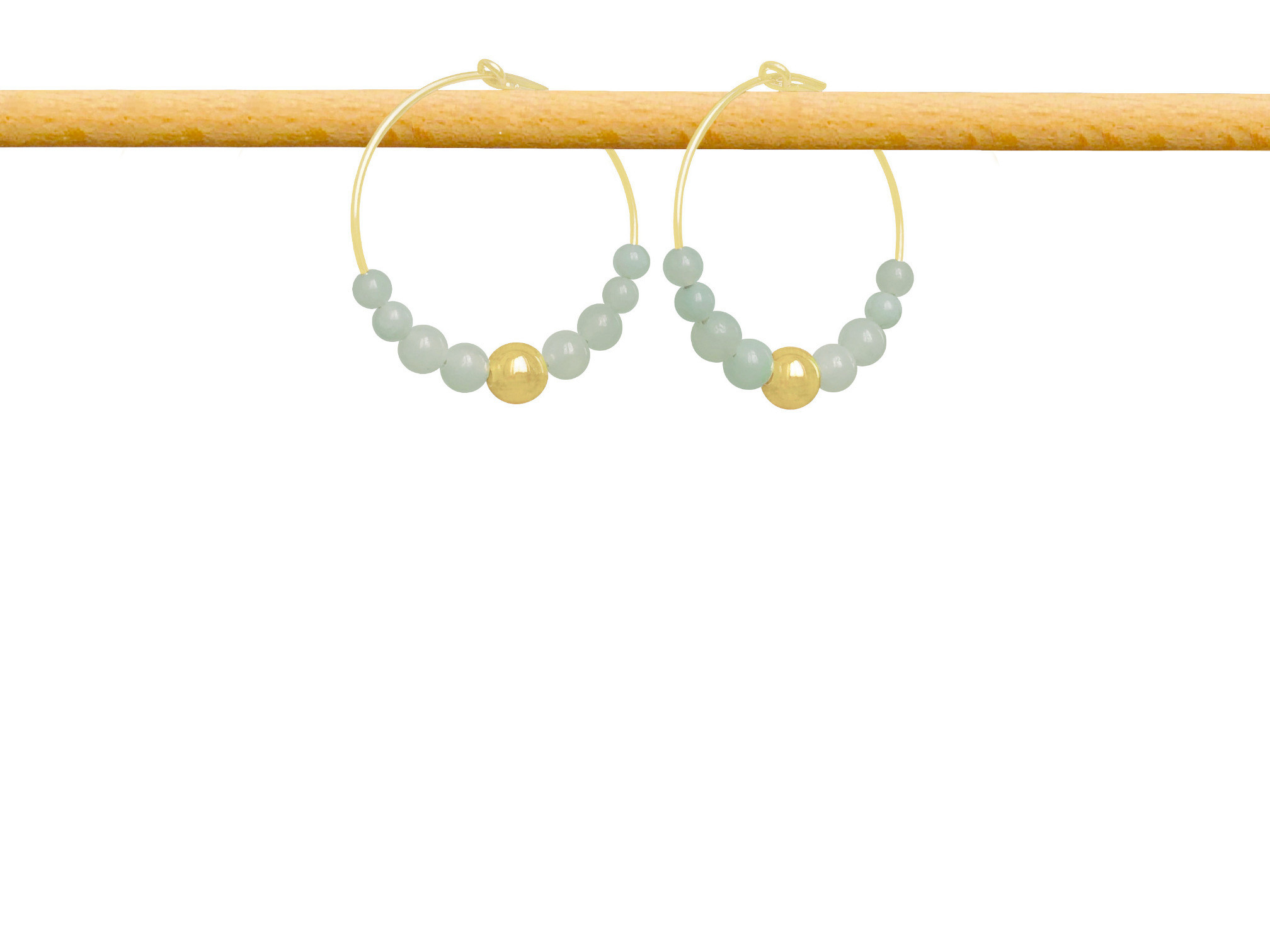 Boucles d'oreilles KIRAM créoles or gold filled 14K perles naturelles semi-précieuses amazonite verte -minimaliste-bohème- MARJANE et Cie