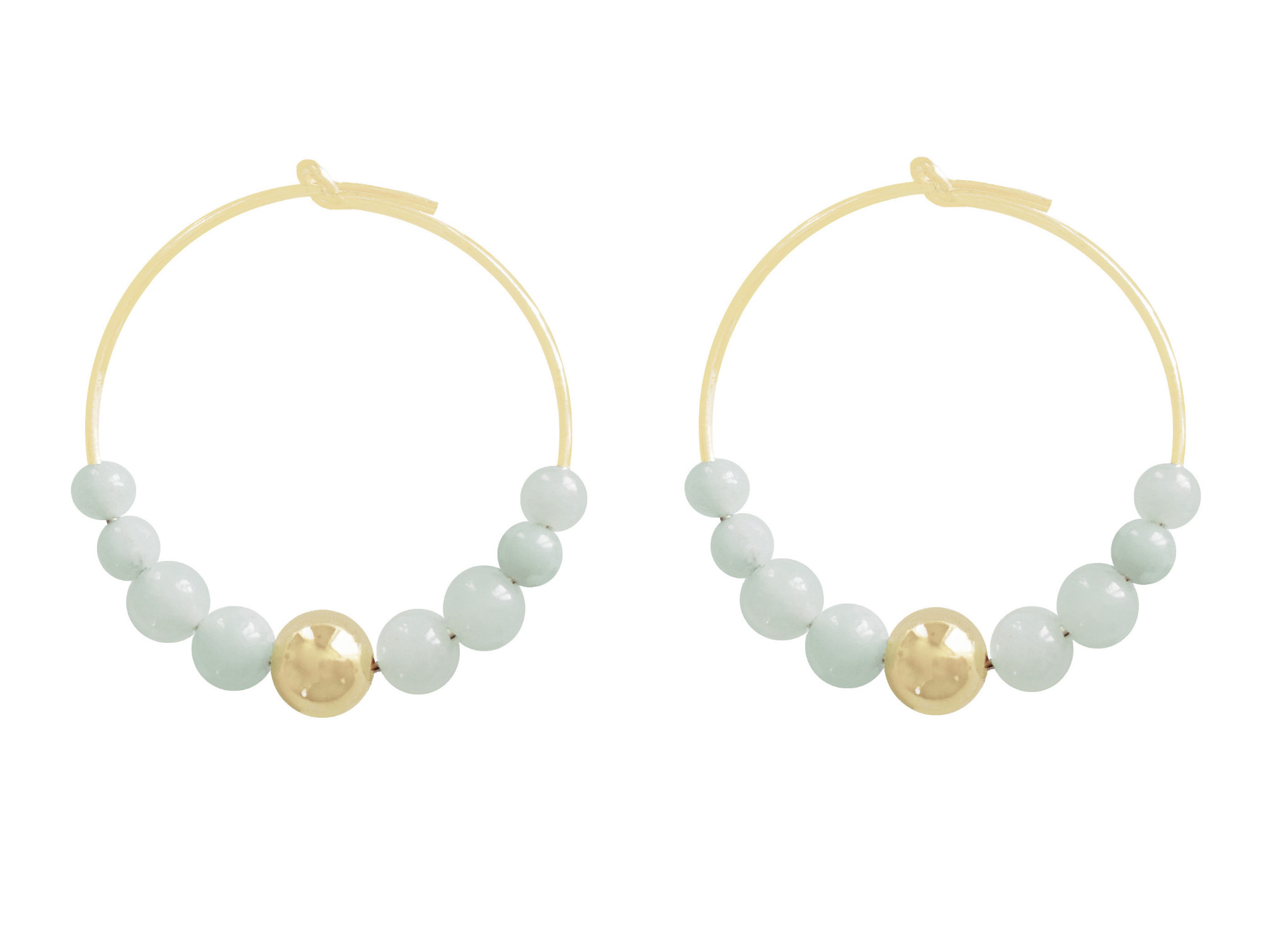 Boucles doreilles KIRAM créoles or gold filled perles naturelles amazonite verte minimaliste