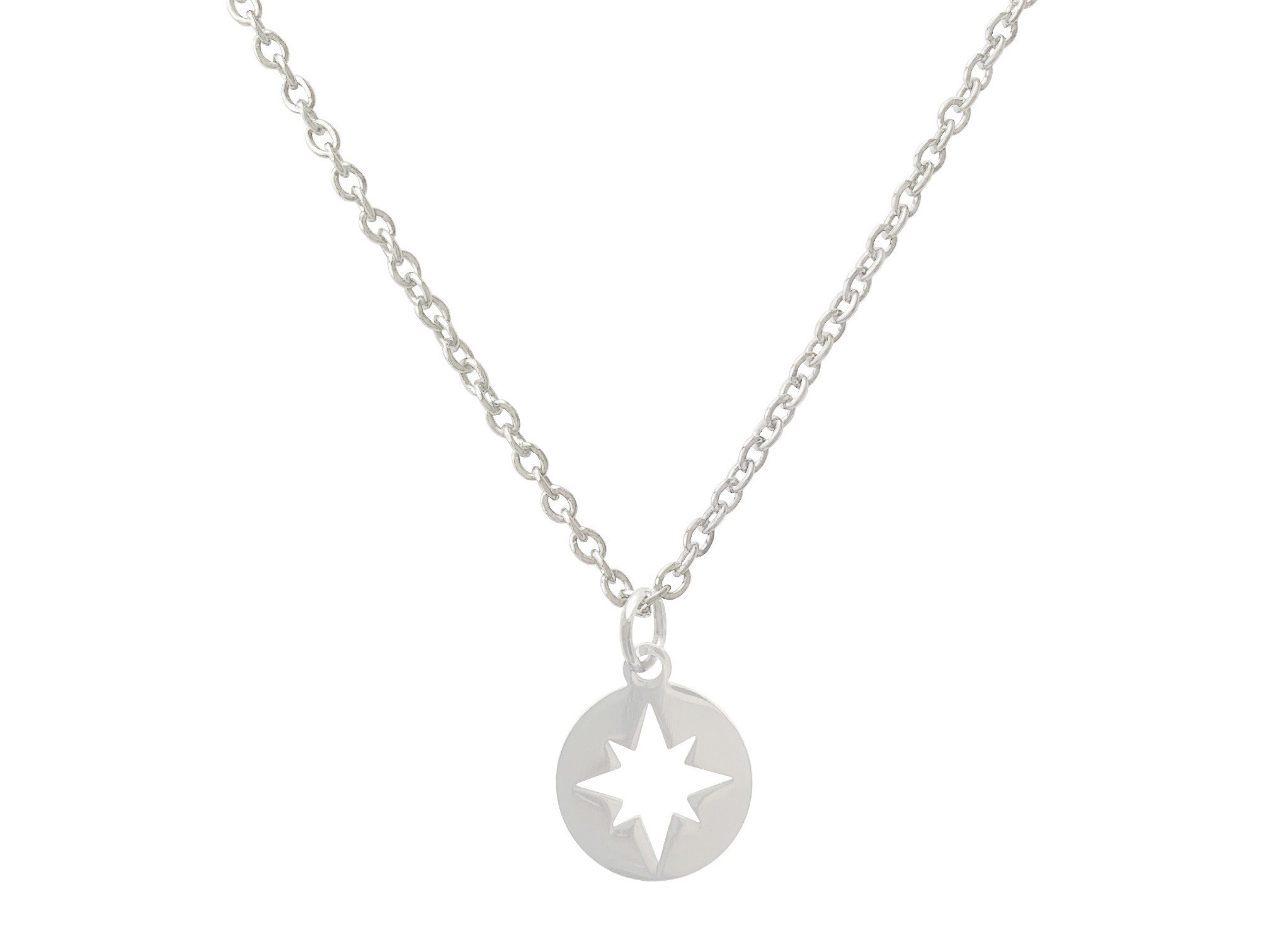 Collier NASSIA acier inoxydable argent sequin médaille étoile Rose des Vents-minimaliste-bohème- MARJANE et Cie