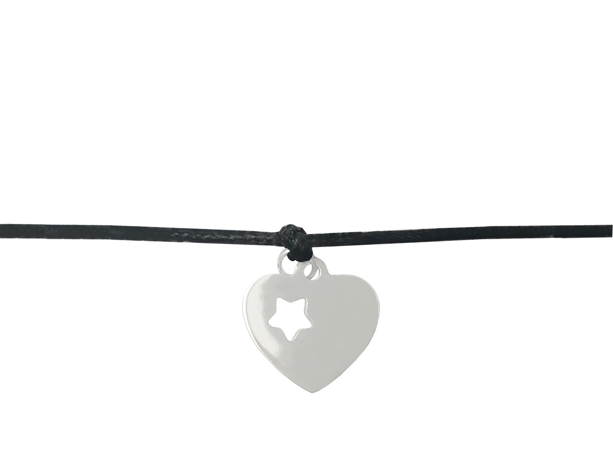 Bracelet EDALI2 breloque cœur en acier inoxydable argent et cordon de coton ciré de couleur-minimaliste - MARJANE et Cie