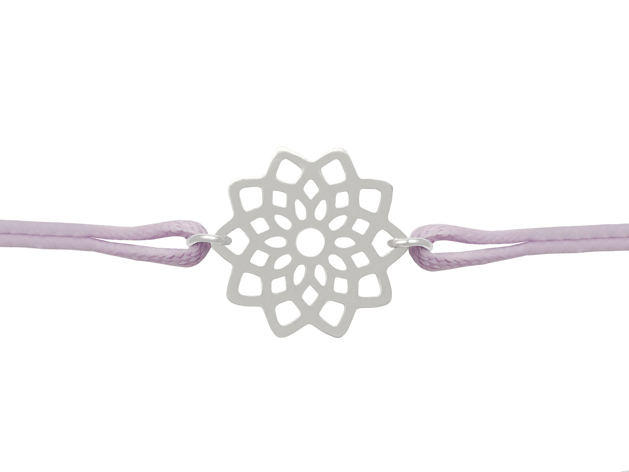 Bracelet KHEIRA2 rosace chakra coronal en acier inoxydable argent et cordon de coton ciré de couleur-minimaliste- MARJANE et Cie