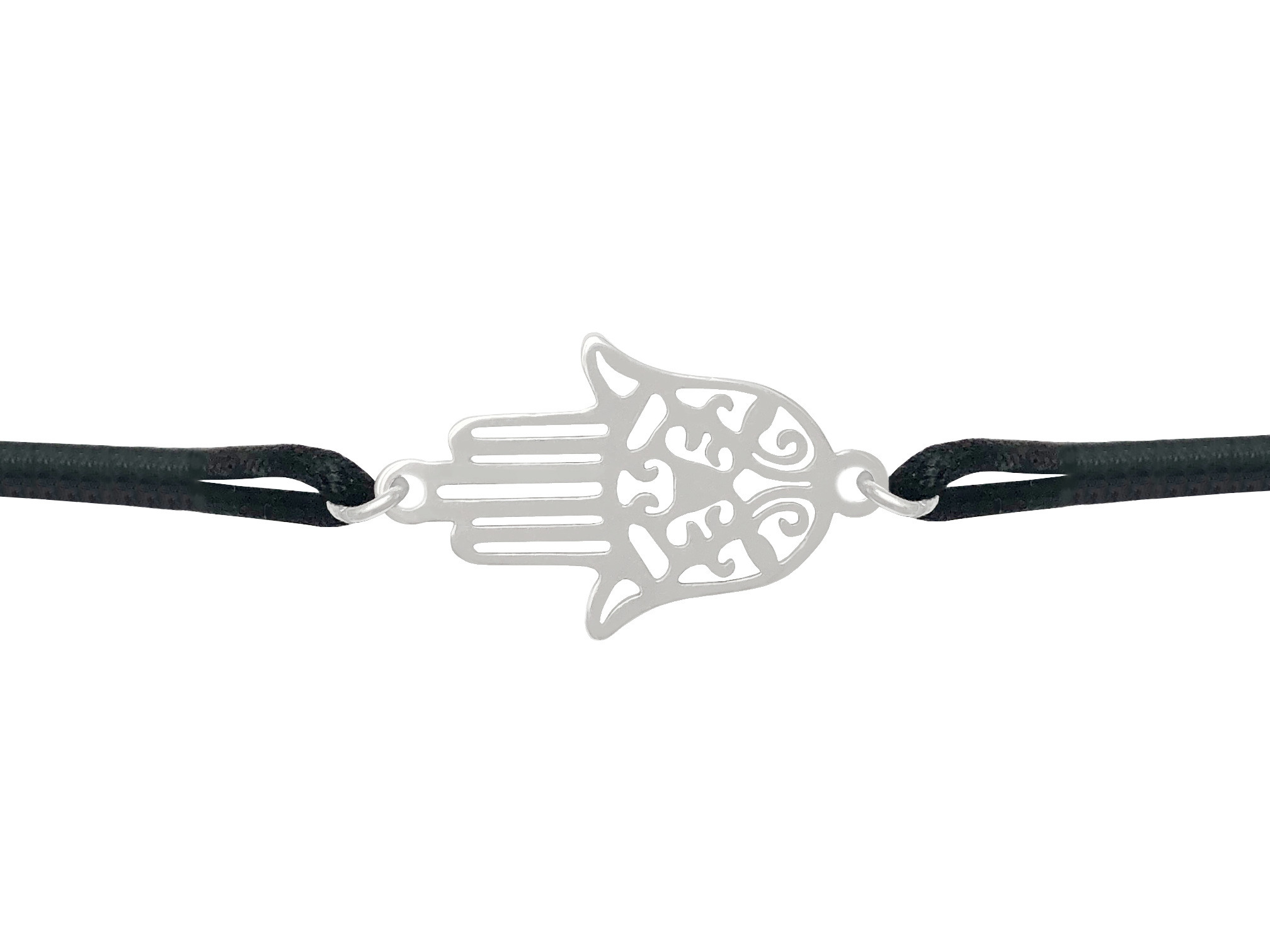 Bracelet KHEIRA7 Main de Fatma Khamsa Hamsa en acier inoxydable argent et cordon de coton ciré de couleur-minimaliste - MARJANE et Cie