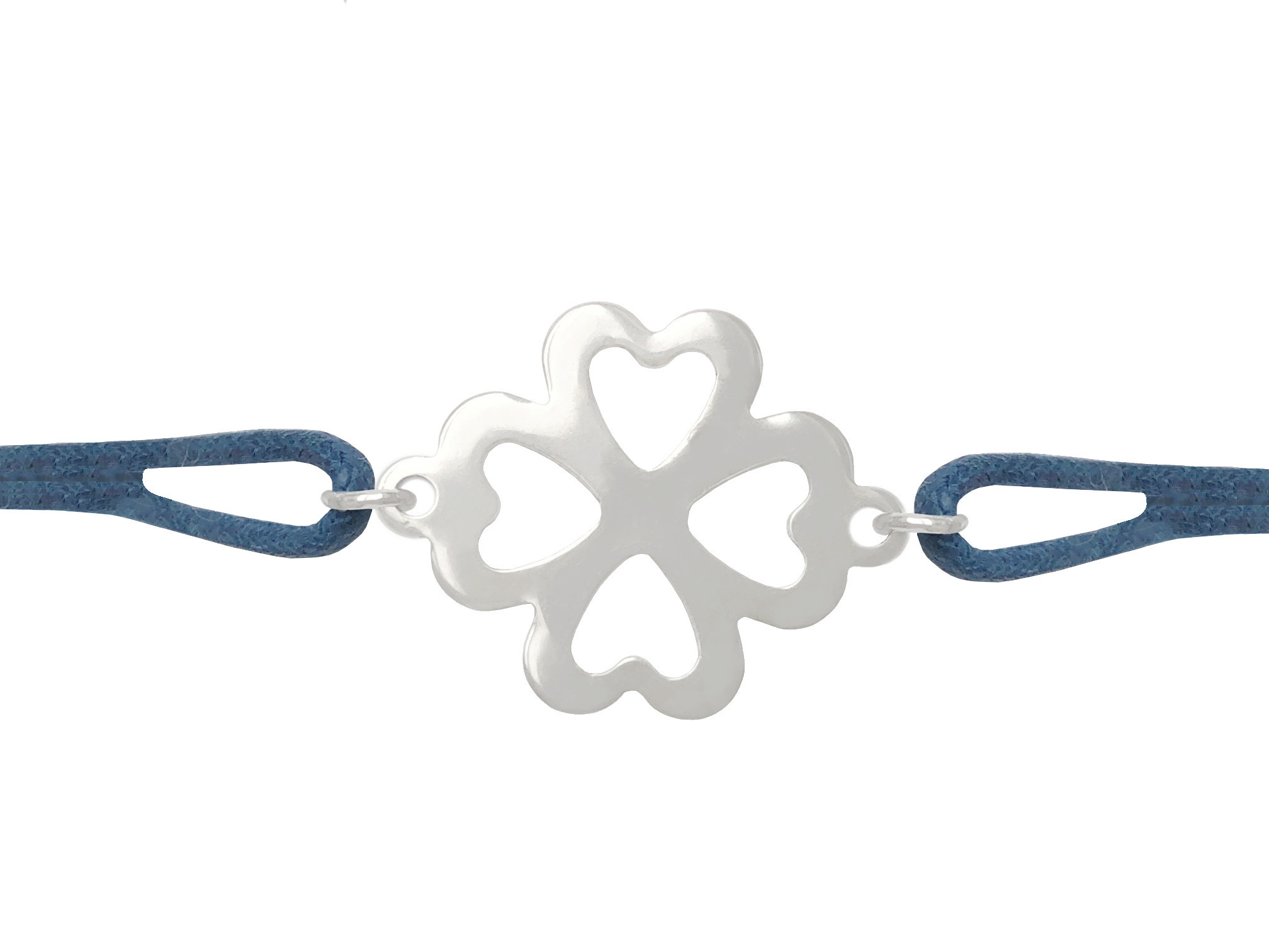 Bracelet KHEIRA8 trèfle à quatre feuilles en acier inoxydable argenté et cordon de coton ciré de couleur-minimaliste- MARJANE et Cie