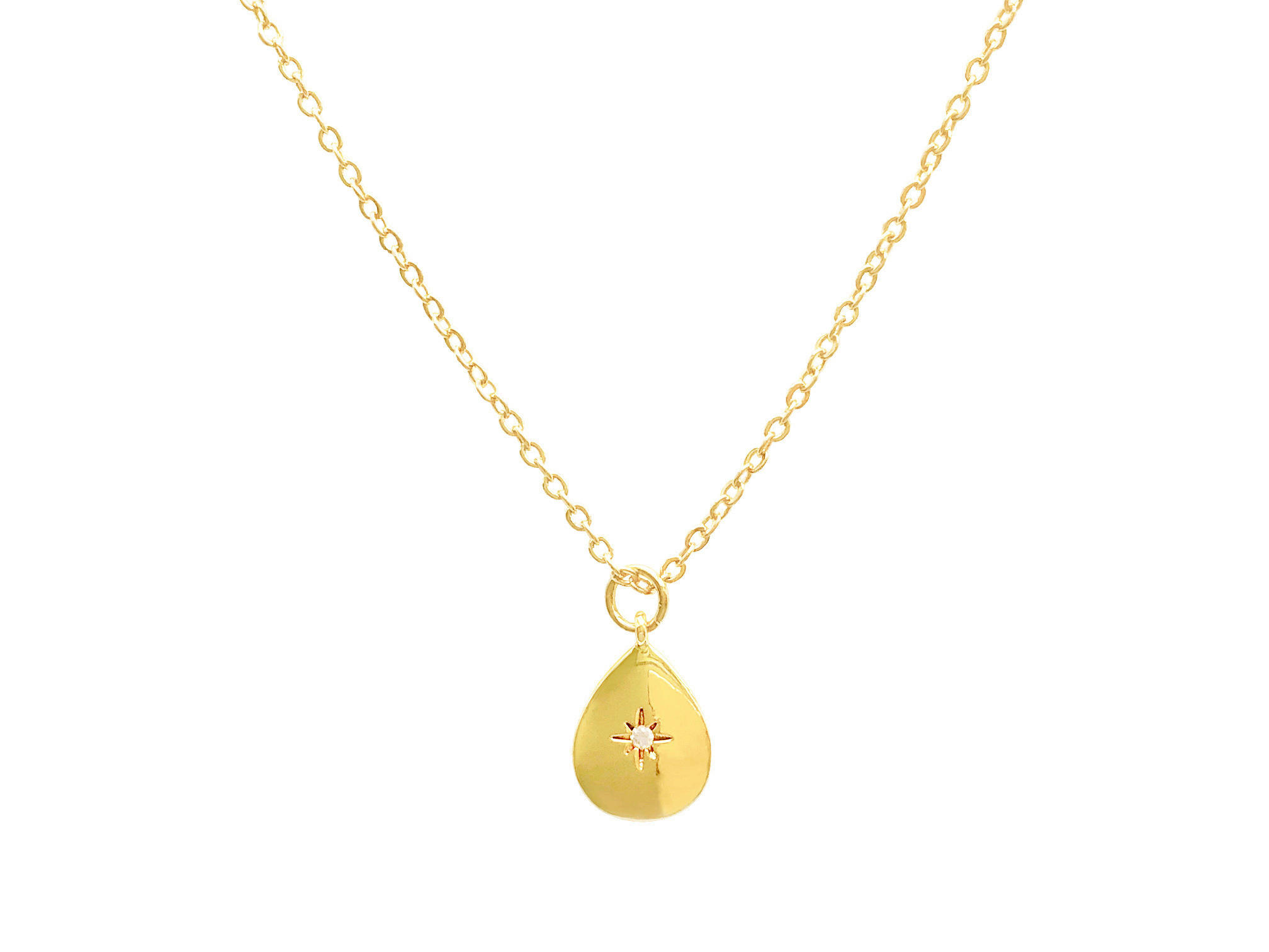 Collier AÏDA doré à l’or fin pendentif goutte et zirconium-minimaliste-bohème- MARJANE et Cie