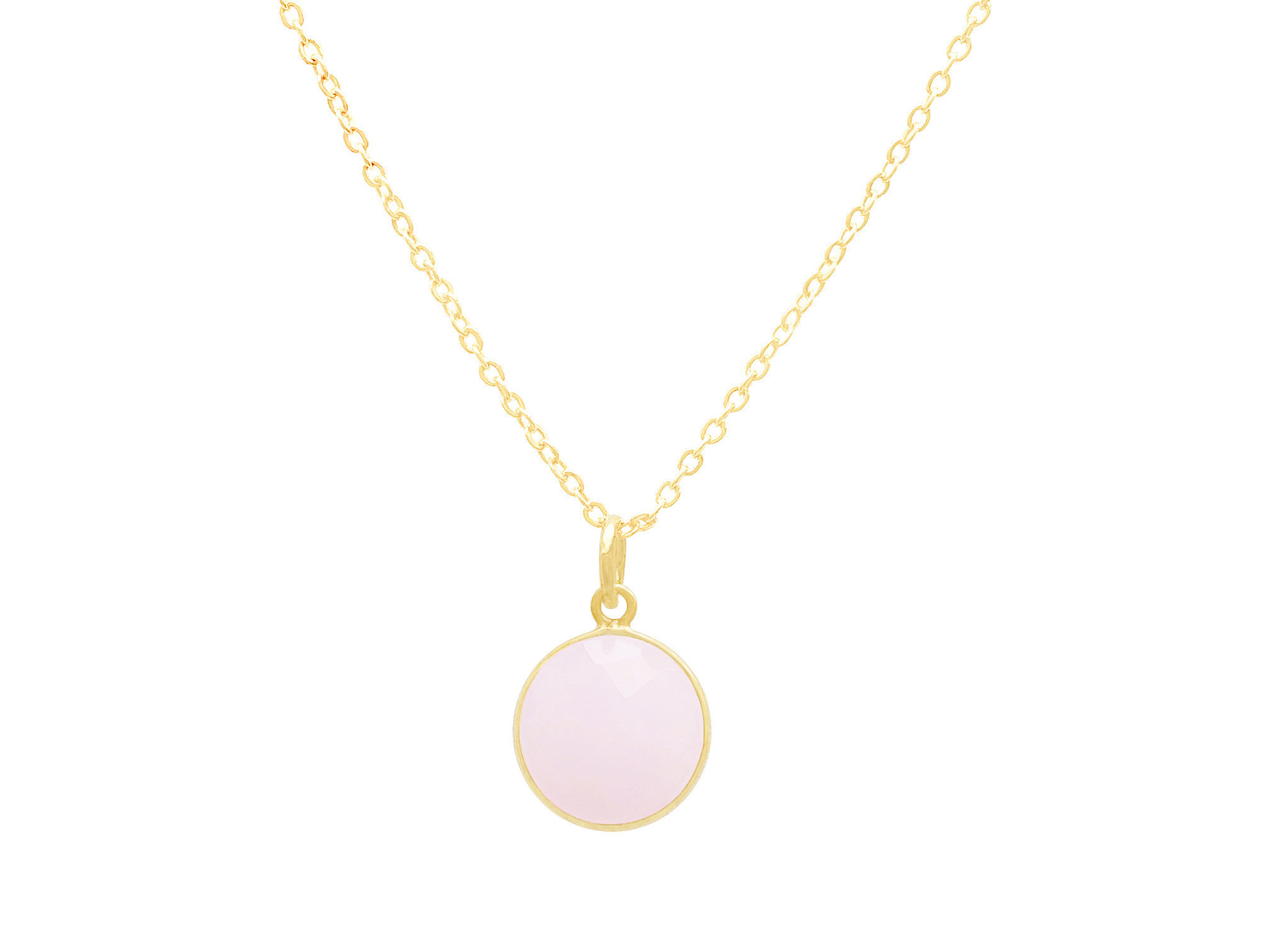 Collier DALILA doré à l’or fin pendentif pierre naturelle semi-précieuse calcédoine rose-minimaliste-bohème - MARJANE et Cie