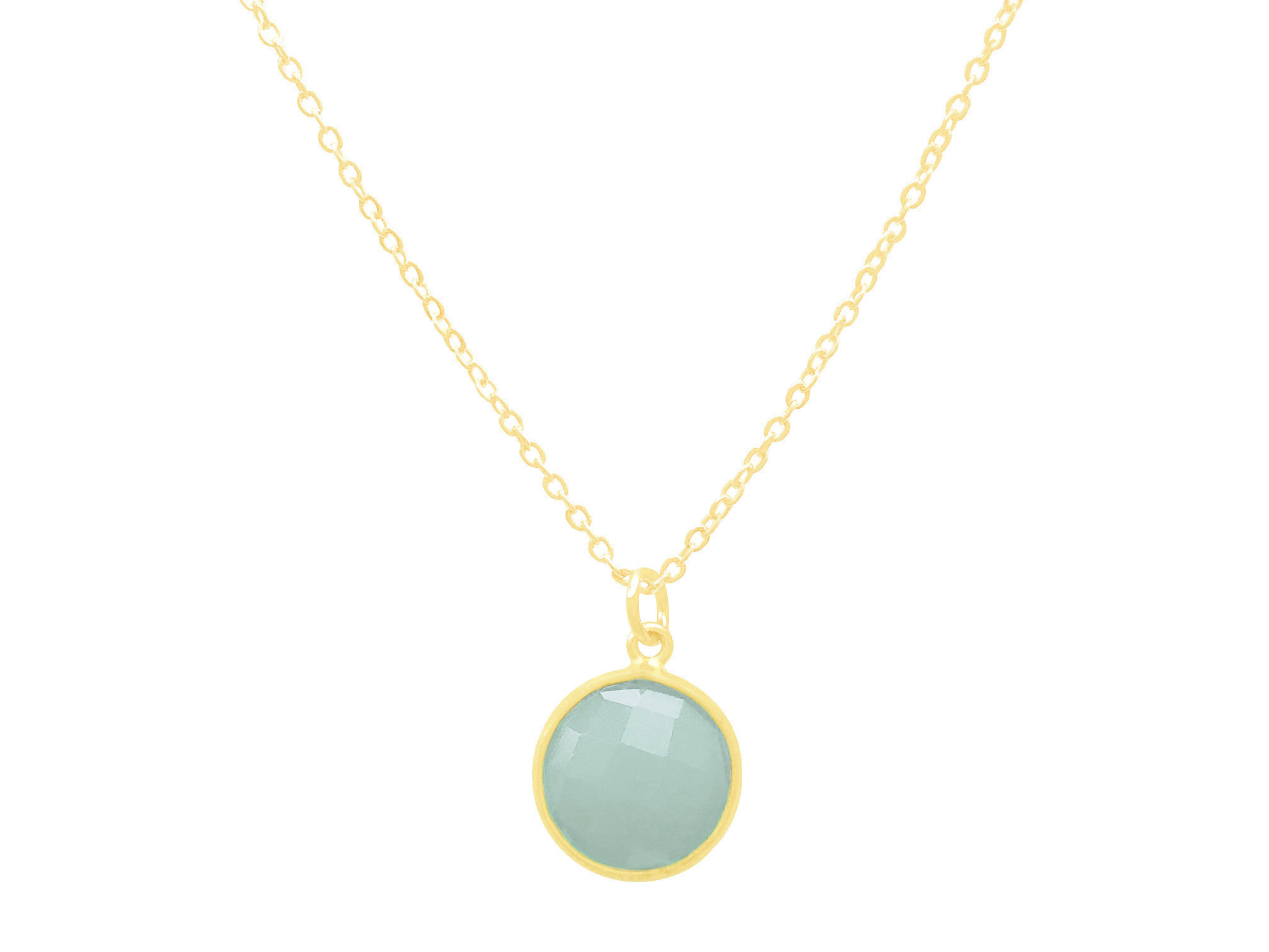 Collier MAÏSSAM doré à l’or fin pendentif pierre naturelle semi-précieuse calcédoine aqua bleue-minimaliste-bohème- MARJANE et Cie