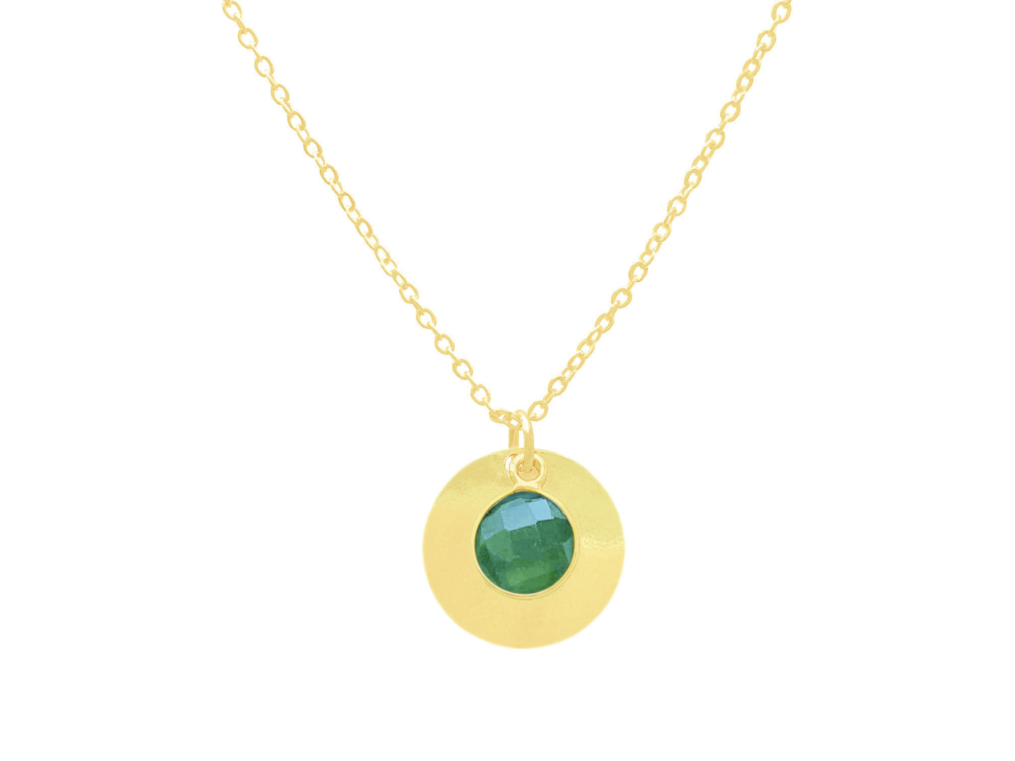 Collier FATNA doré à l’or fin pendentifs médaille et pierre naturelle semi-précieuse onyx vert-minimaliste-bohème - MARJANE et Cie