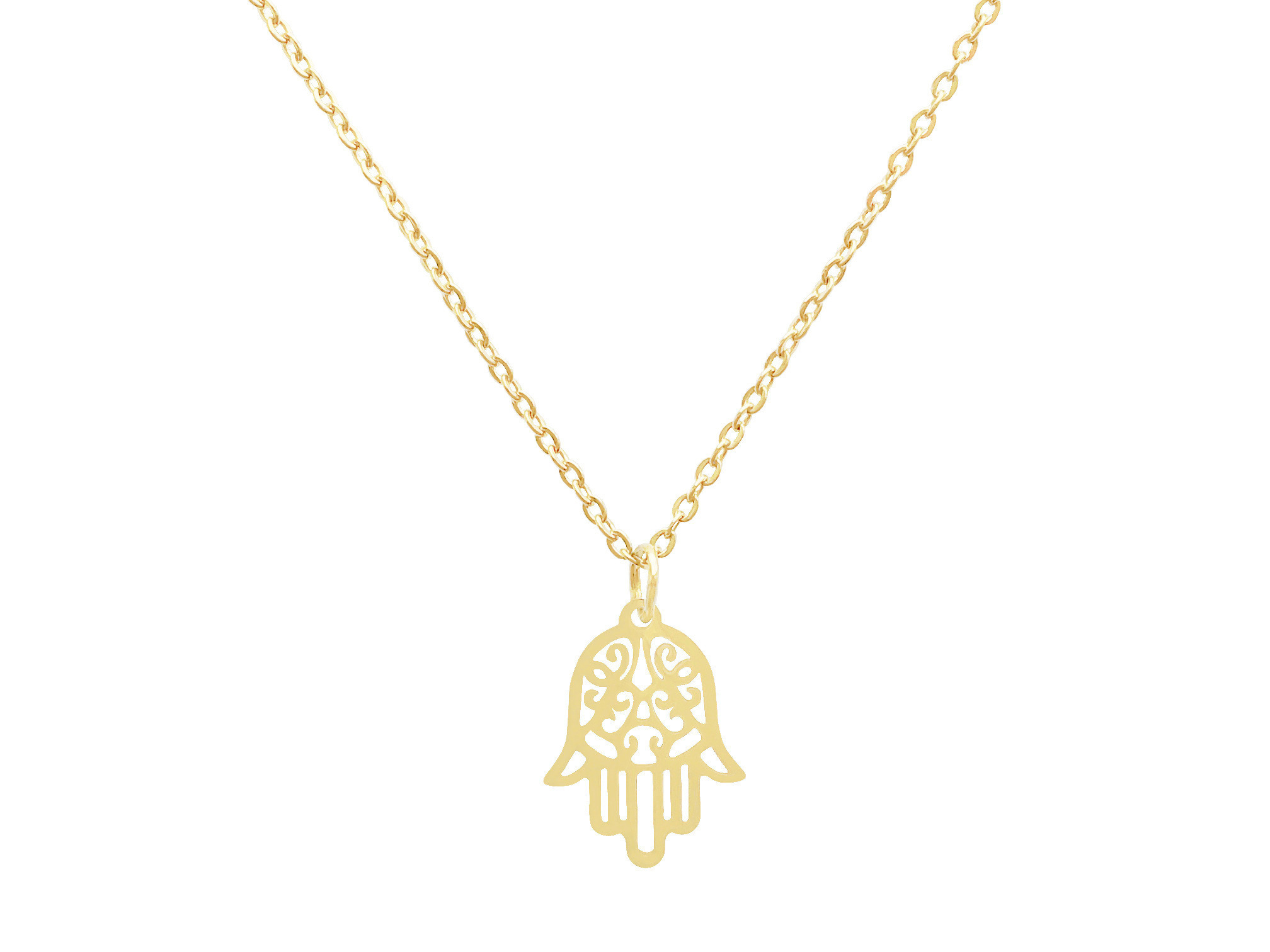 Collier ANSAM acier inoxydable doré or Main de Fatma Fatima Khamsa Hamsa ethnique-minimaliste- MARJANE et Cie