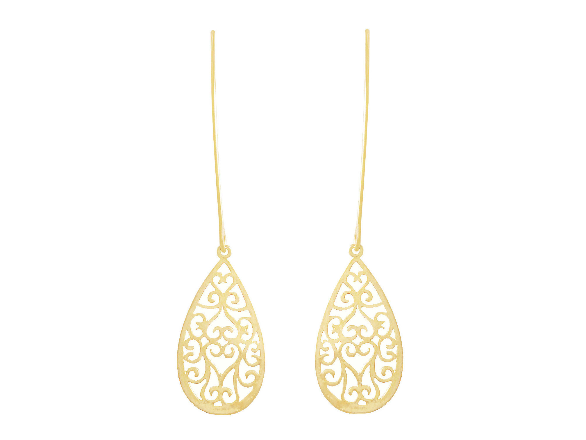 Boucles doreilles WADIA dorées or longues pendentif goutte ethnique oriental minimaliste