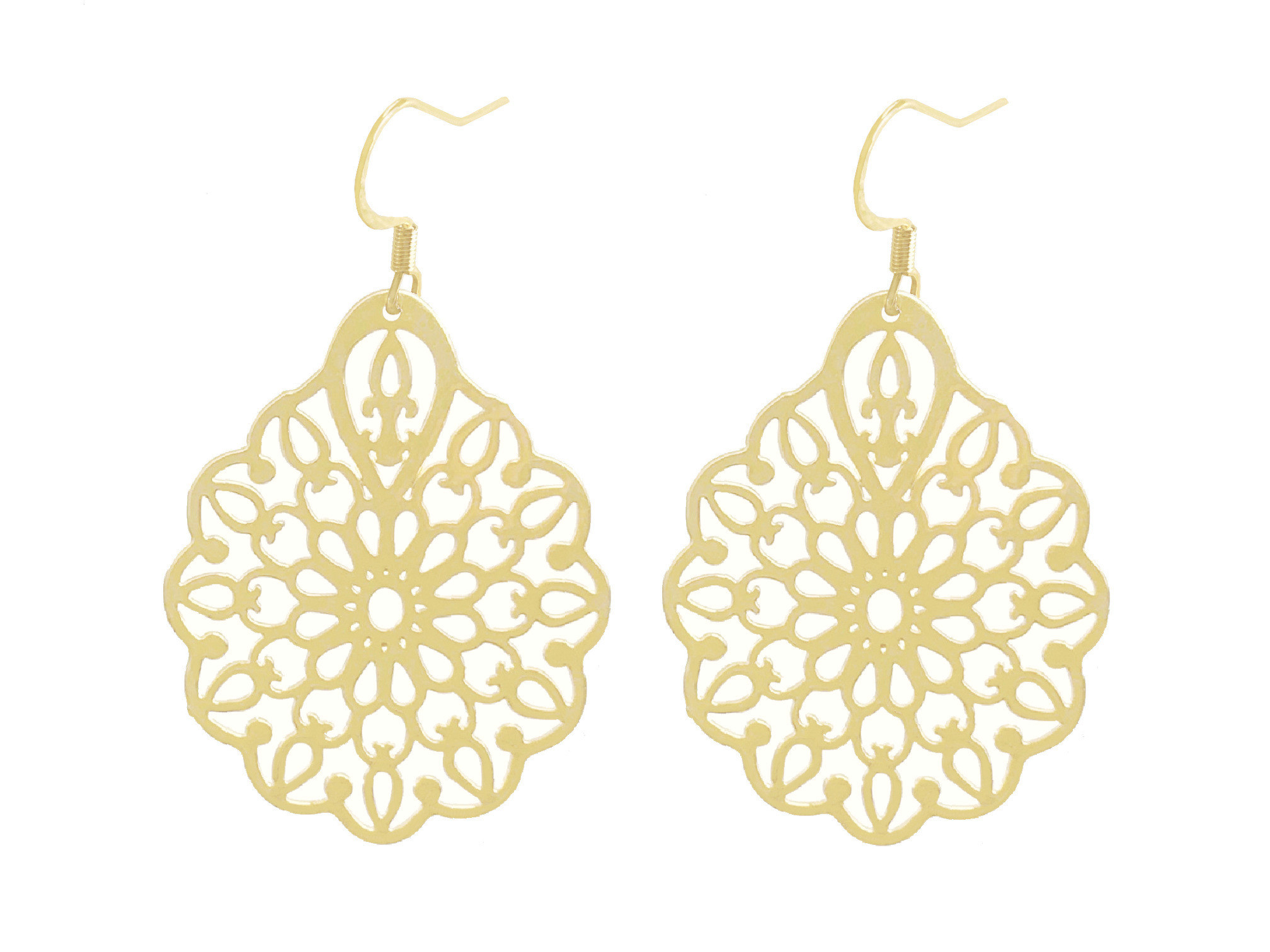 Boucles doreilles KATHIRA dormeuses acier inoxydable doré or pendentif goutte motif fleur minimaliste