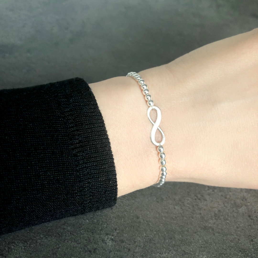 Bracelet ABICHAM3 argent 925 perles et symbole infini-elastique-minimaliste-superposable