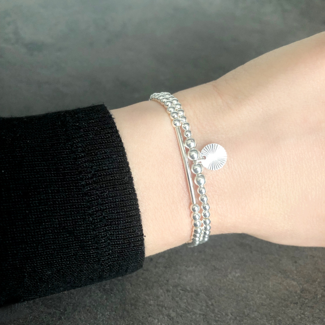 Bracelet ABICHAM4 argent massif 925 perles et médaille-empilable-bohème