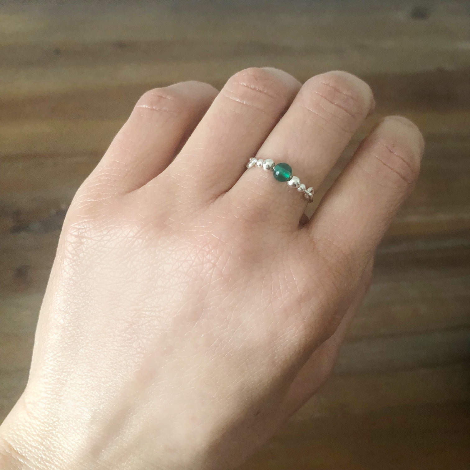 Bague MAHA1 argent massif perle naturelle agate verte