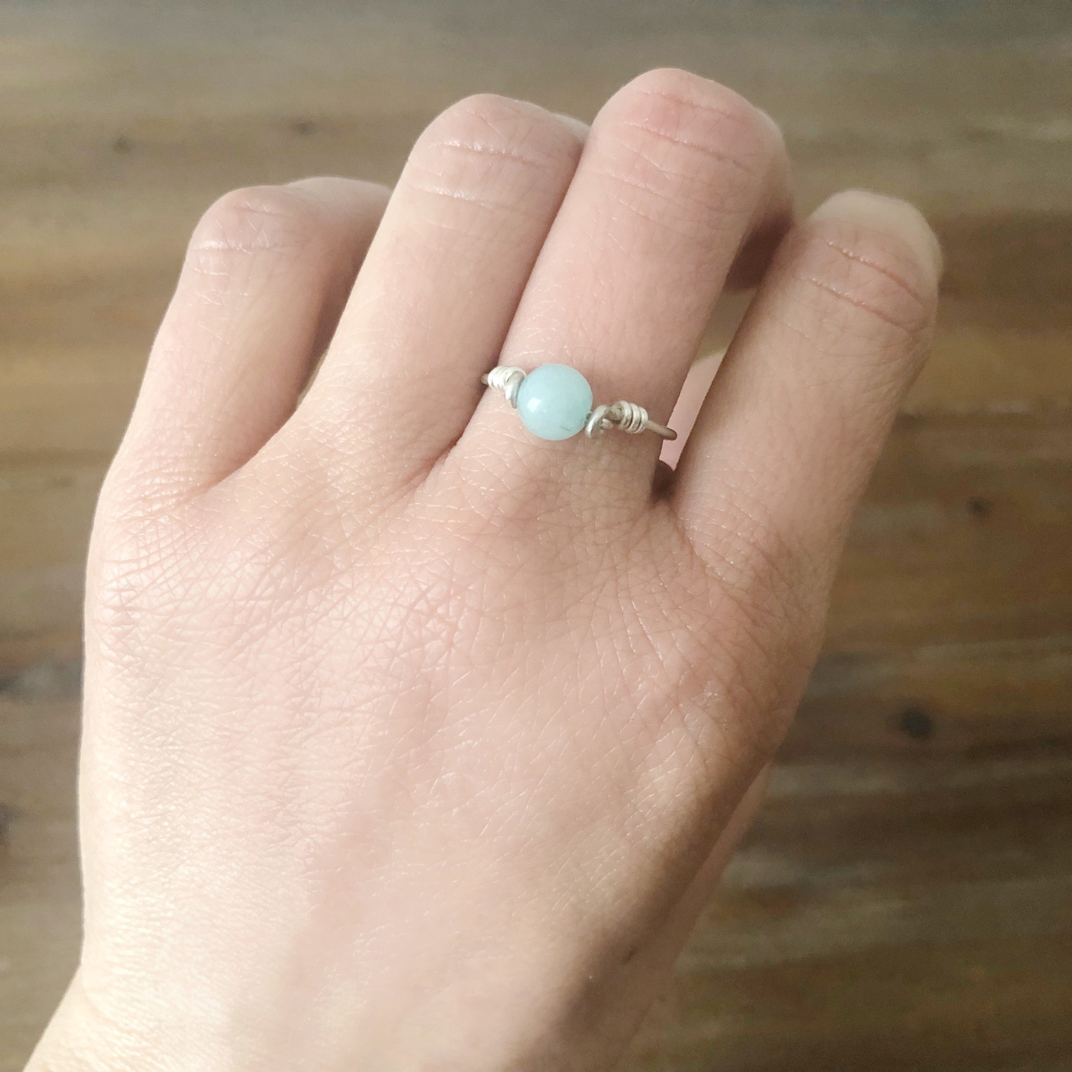 Bague DAJAA2 argent massif perle naturelle amazonite couleur bleue