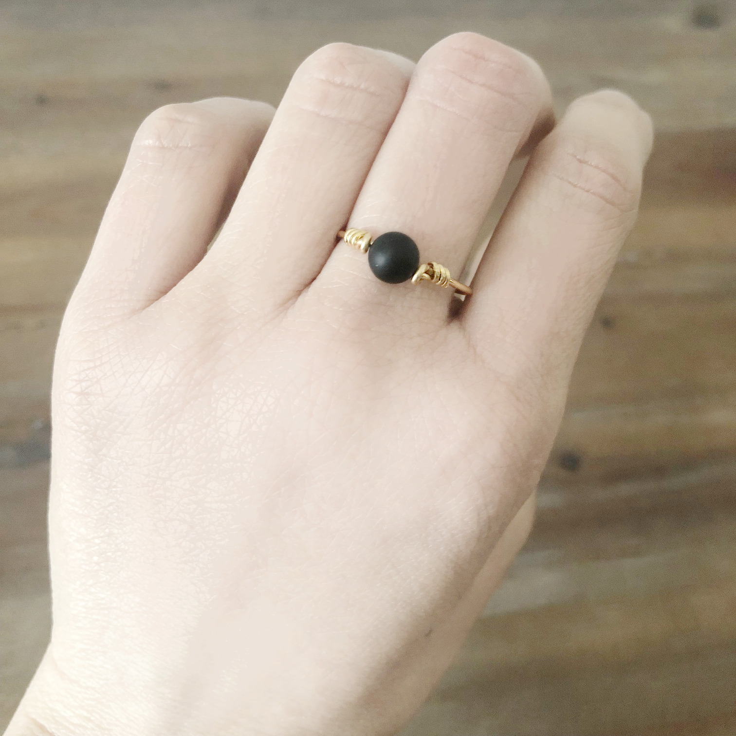 Bague MALAK5 or gold filled 14k perle naturelle onyx noire