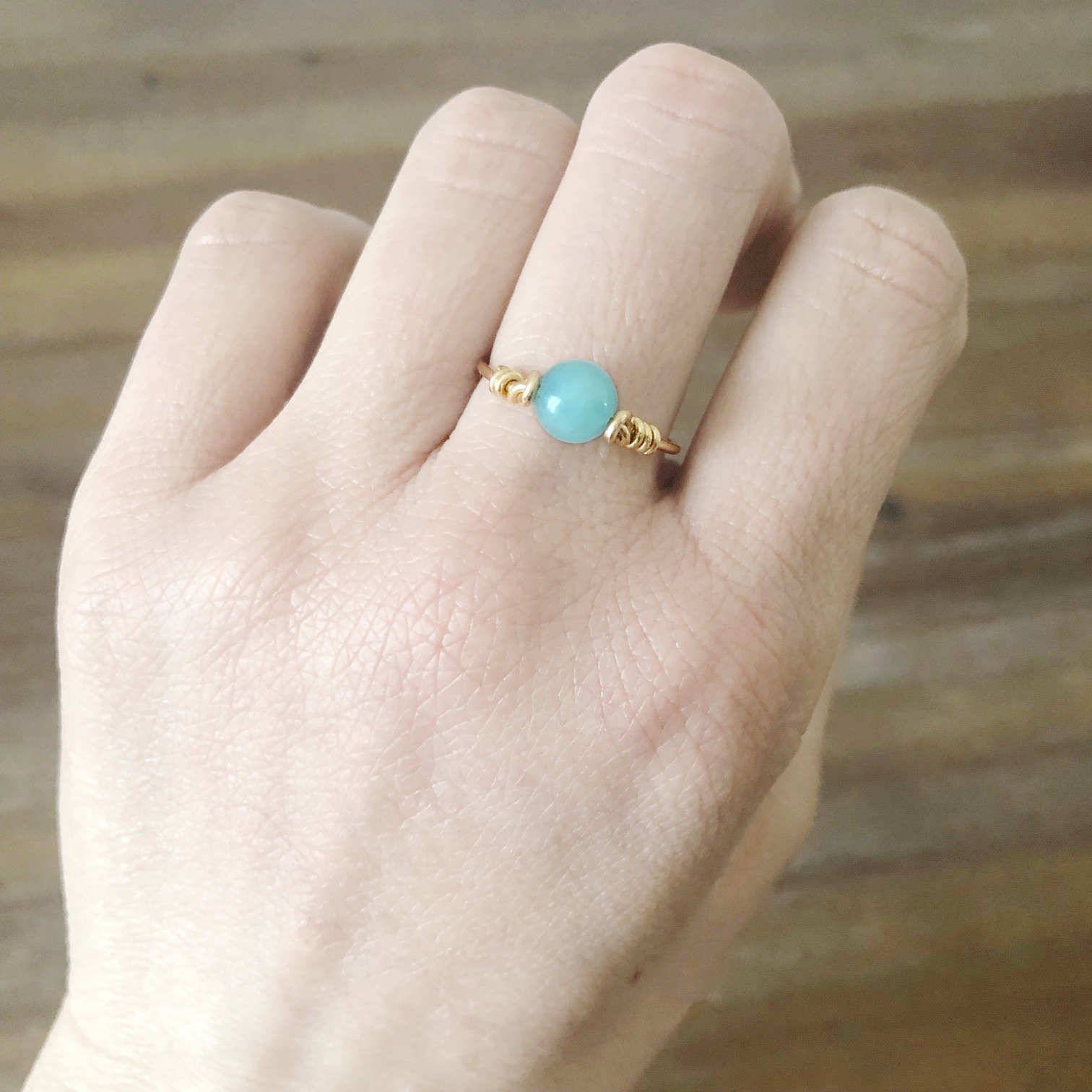 Bague MALAK3 or gold filled 14k perle naturelle amazonite bleue