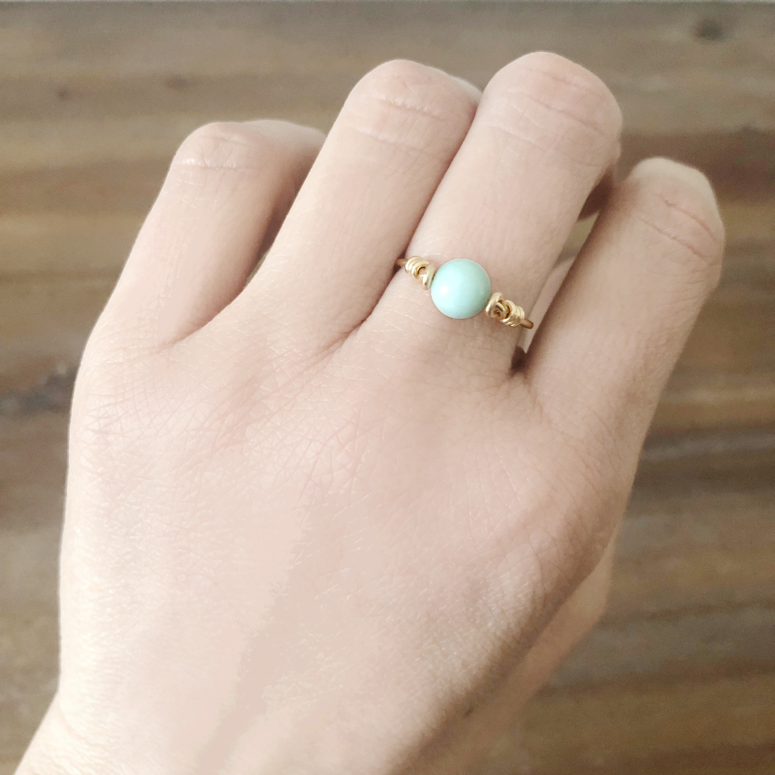 Bague MALAK2 or gold filled 14k perle naturelle agate verte