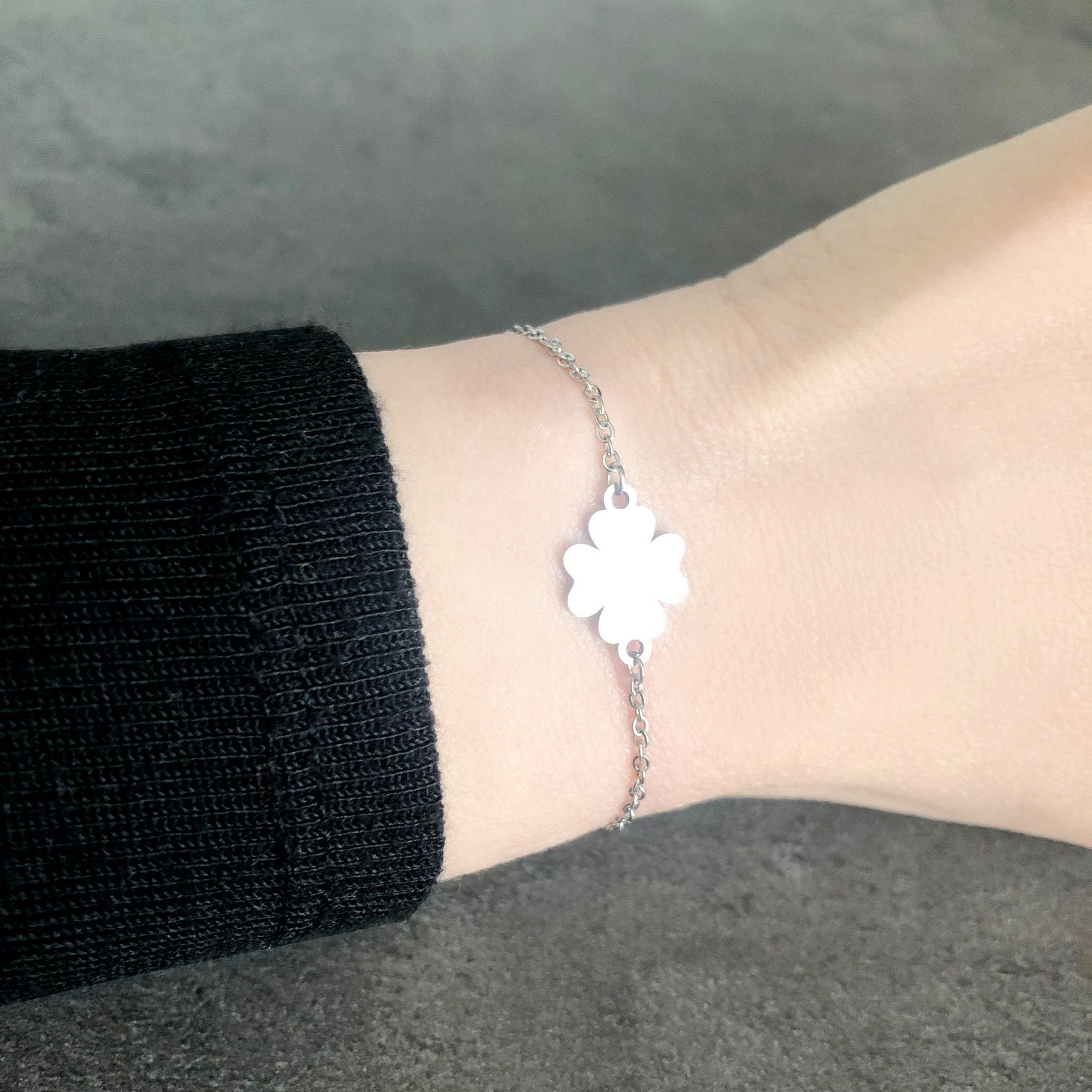 Bracelet YOURAM acier inoxydable argent trèfle à quatre feuilles-porte chance