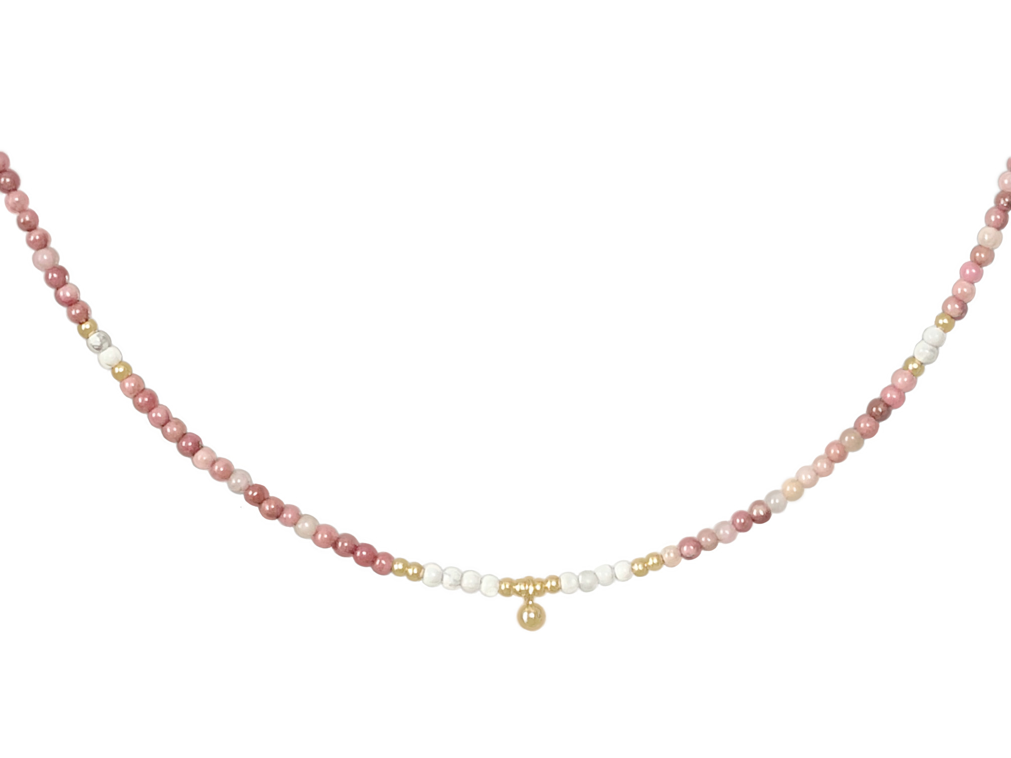 Collier AMBRINE2 perles naturelles semi précieuses rhodonite rose-ras du cou-minimaliste-bohème- MARJANE et Cie