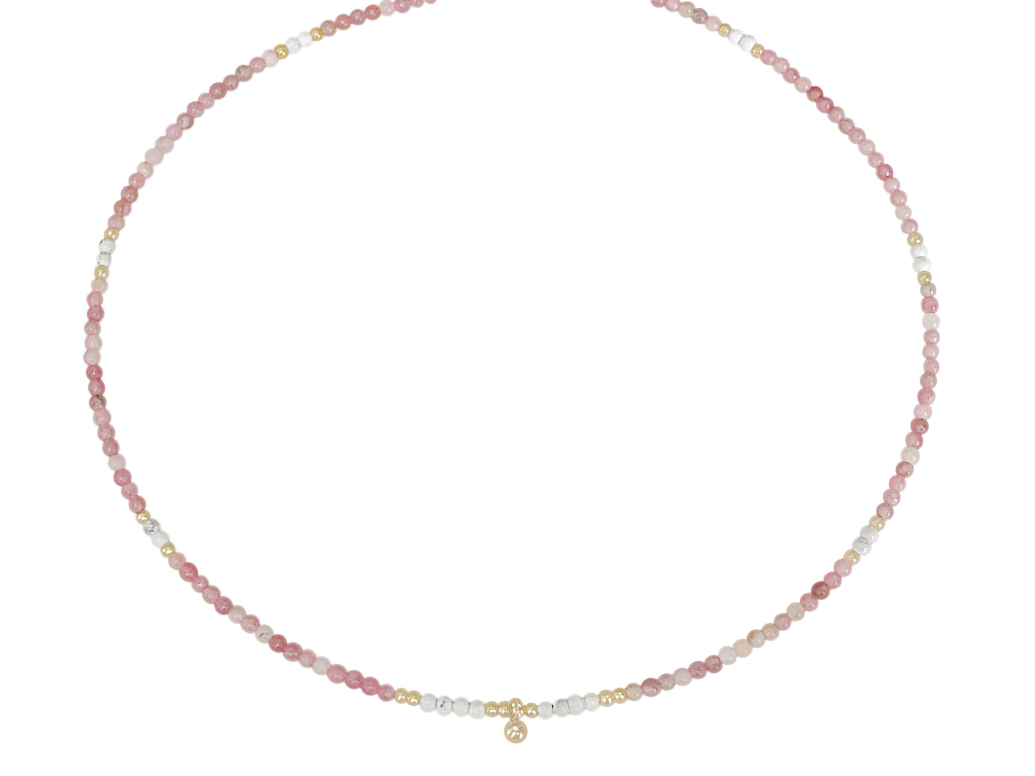 Collier AMBRINE2 perles naturelles semi précieuses rhodonite couleur rose acier inoxydable-ras du cou-minimaliste