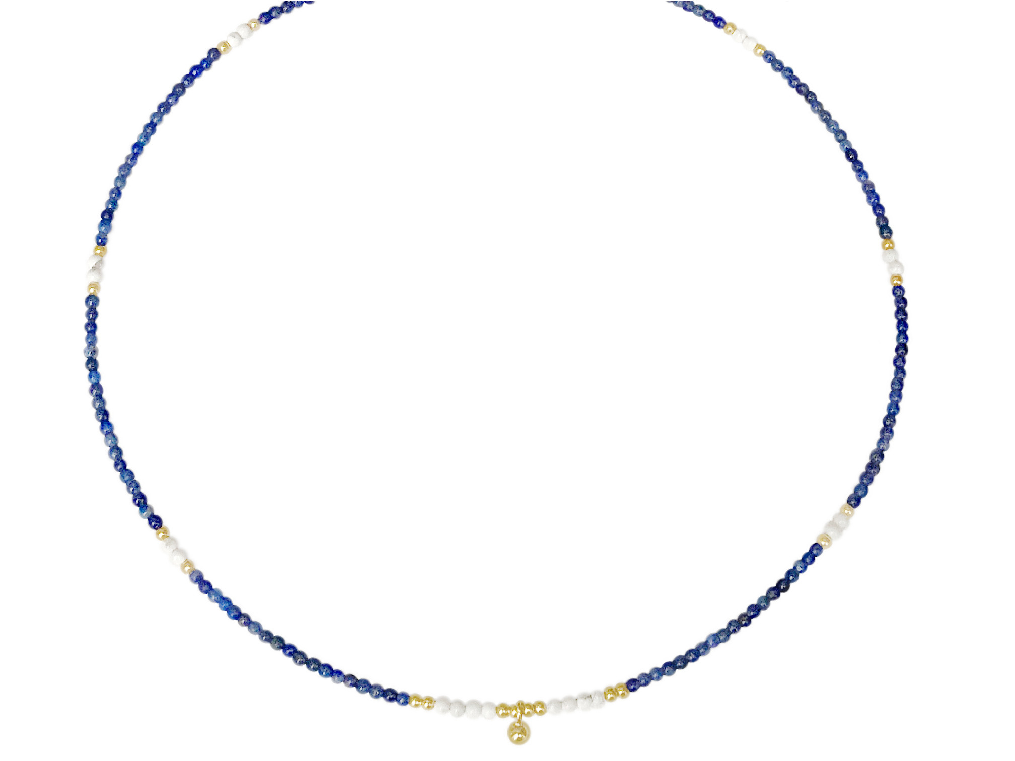 Collier AMBRINE4 perles naturelles semi précieuses lapis lazuli couleur bleue acier inoxydable-ras du cou-minimaliste