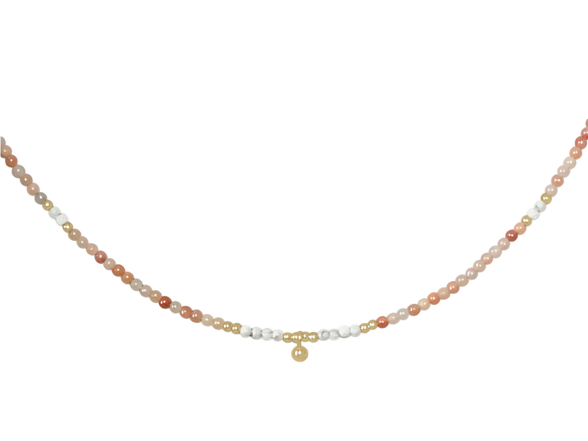 Collier AMBRINE7 perles naturelles semi précieuses aventurine rose orange-ras du cou-minimaliste-bohème- MARJANE et Cie
