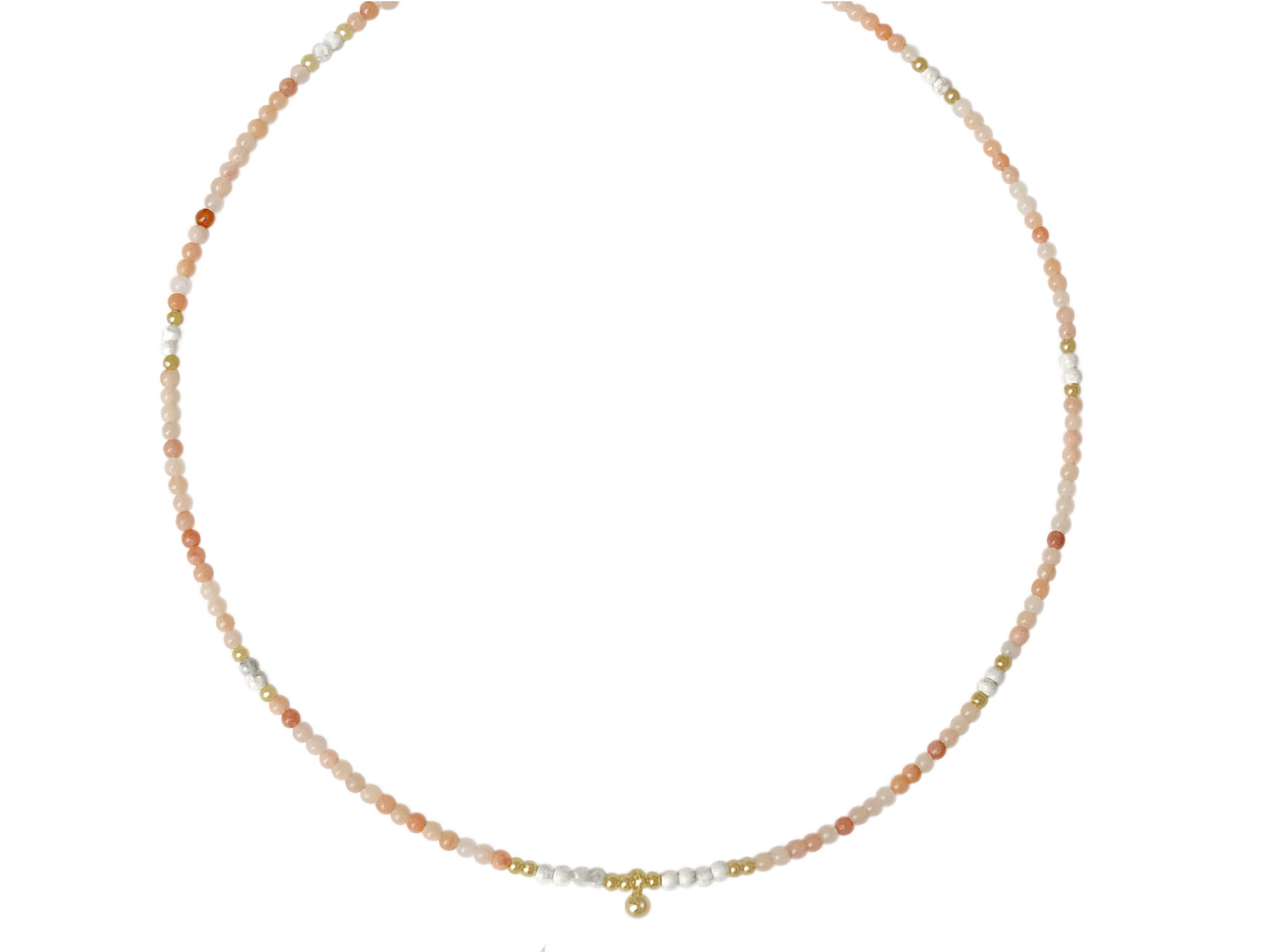 Collier AMBRINE7 perles naturelles semi précieuses aventurine couleur rose orange acier inoxydable-ras du cou-minimaliste