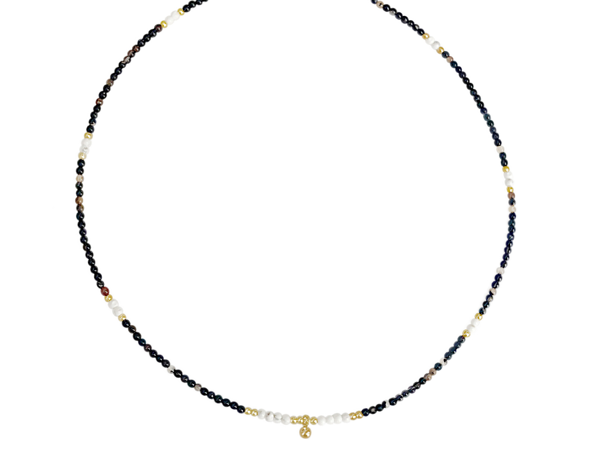 Collier AMBRINE12 perles naturelles semi précieuses agate couleur noire acier inoxydable-ras du cou bohème