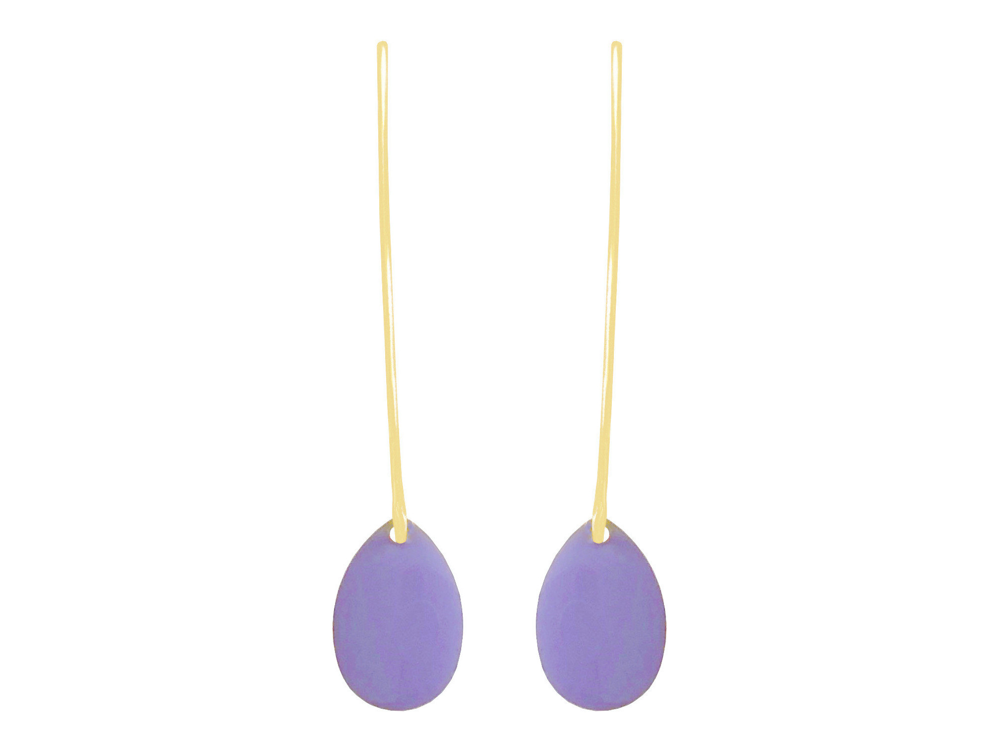 Boucles doreilles KOUBRA4 pendantes acier inoxydable doré or sequin émaillé goutte mauve minimaliste