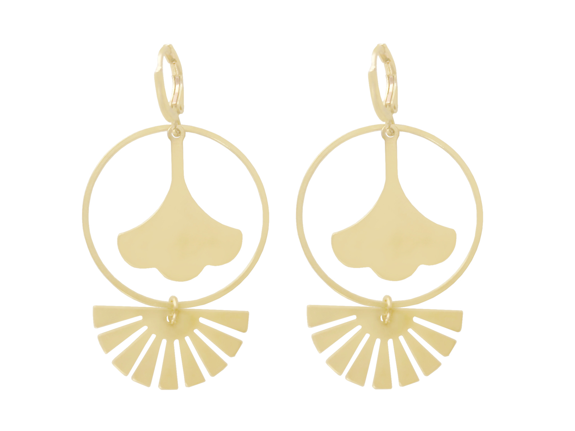 Boucles doreilles MAHTA laiton or doré pendantes graphique pendentif rond ginkgo -bohème