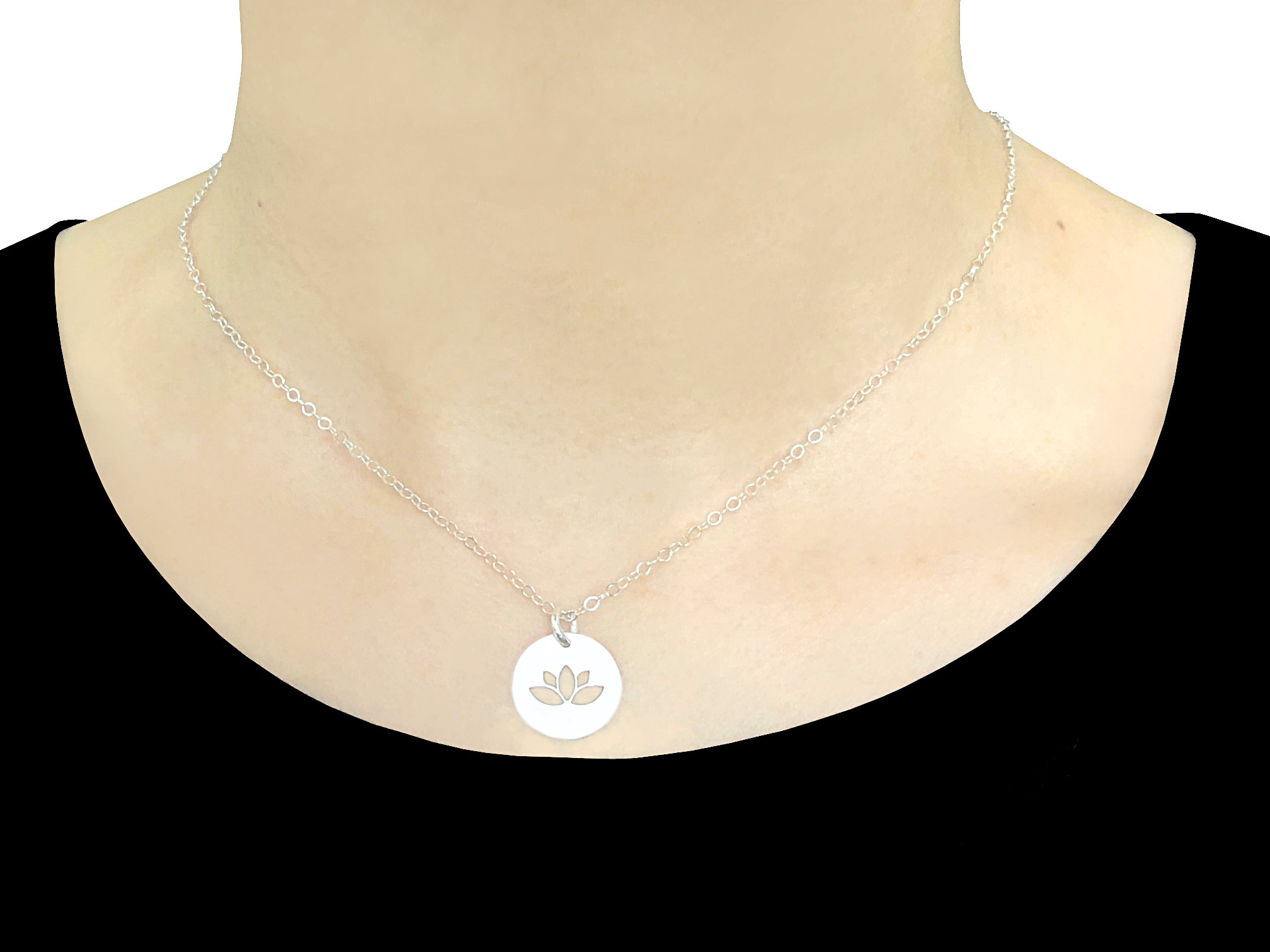 Collier ALDJIA argent 925 pendentif médaille fleur de lotus minimaliste