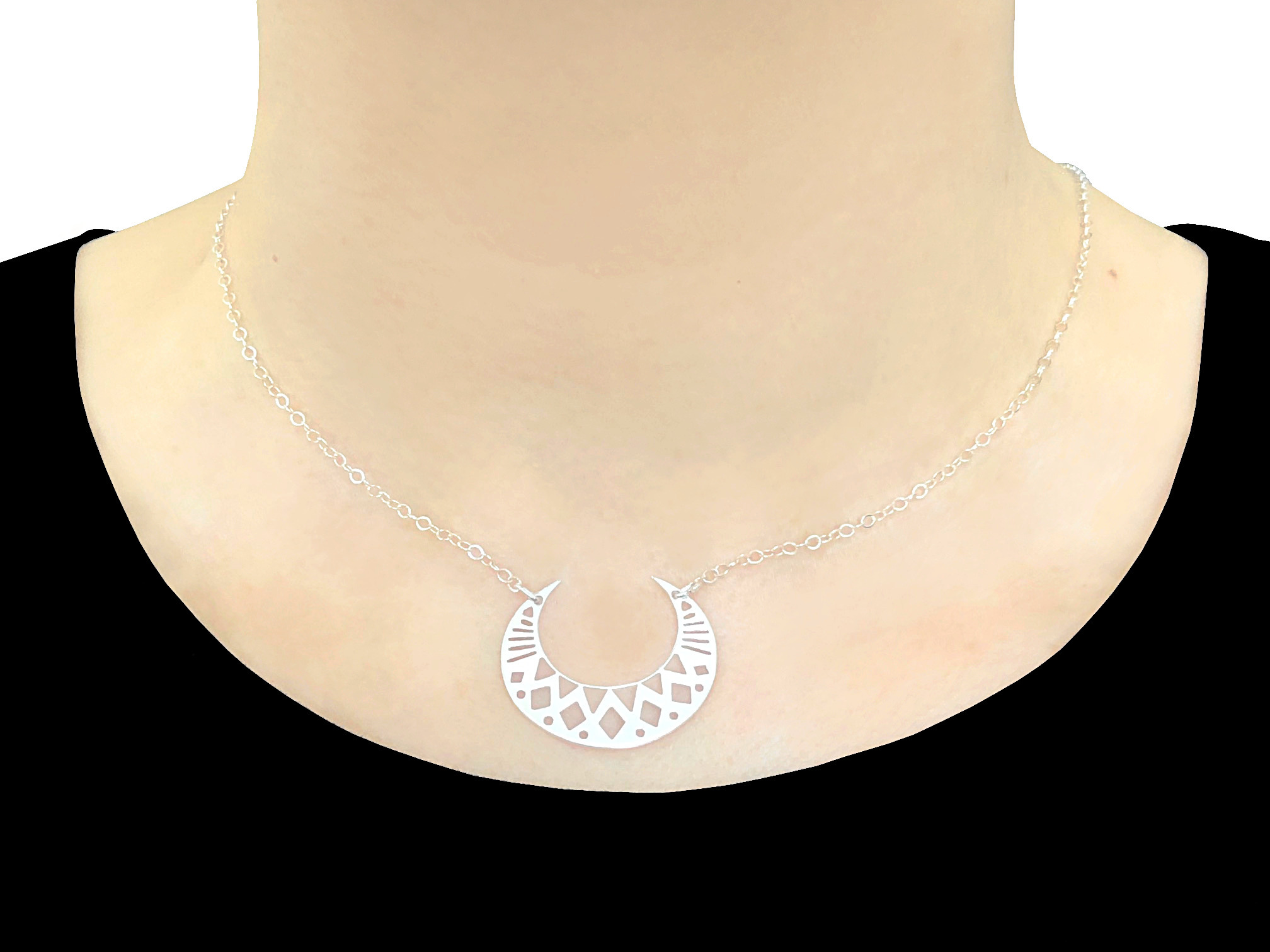 Collier HILAL argent massif 925 pendentif lune graphique -minimaliste