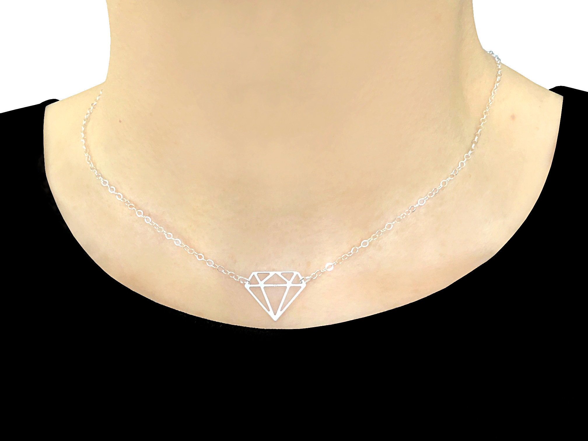 Collier JAWHARA argent massif pendentif diamant geometrique-minimaliste