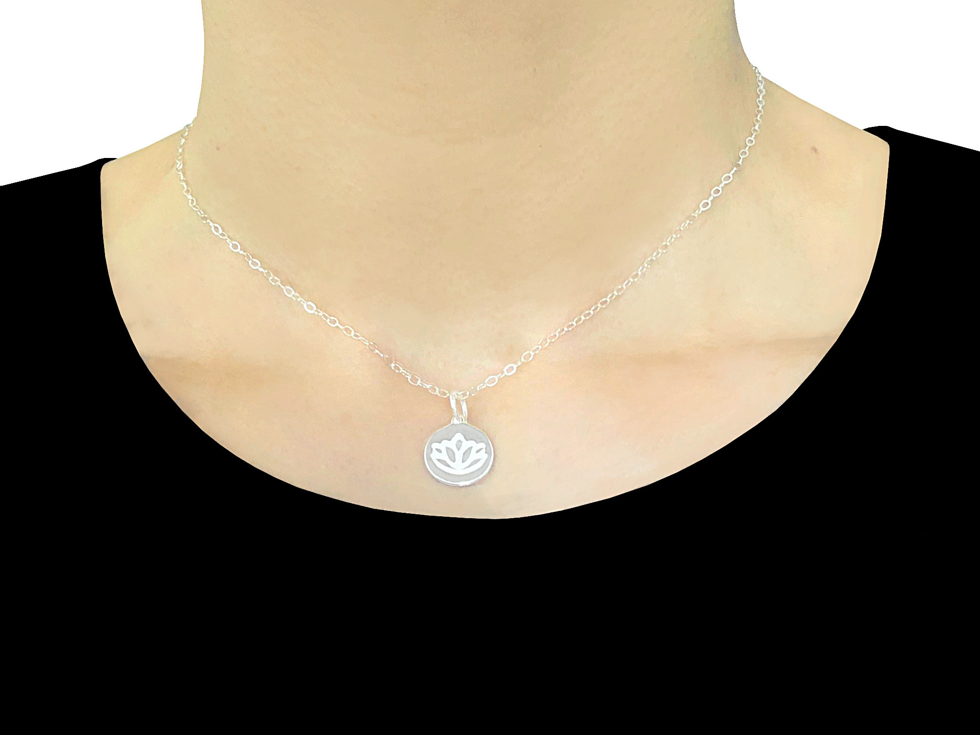 Collier NESSAYEM argent massif 925 pendentif médaille fleur de lotus-ras du cou-minimaliste