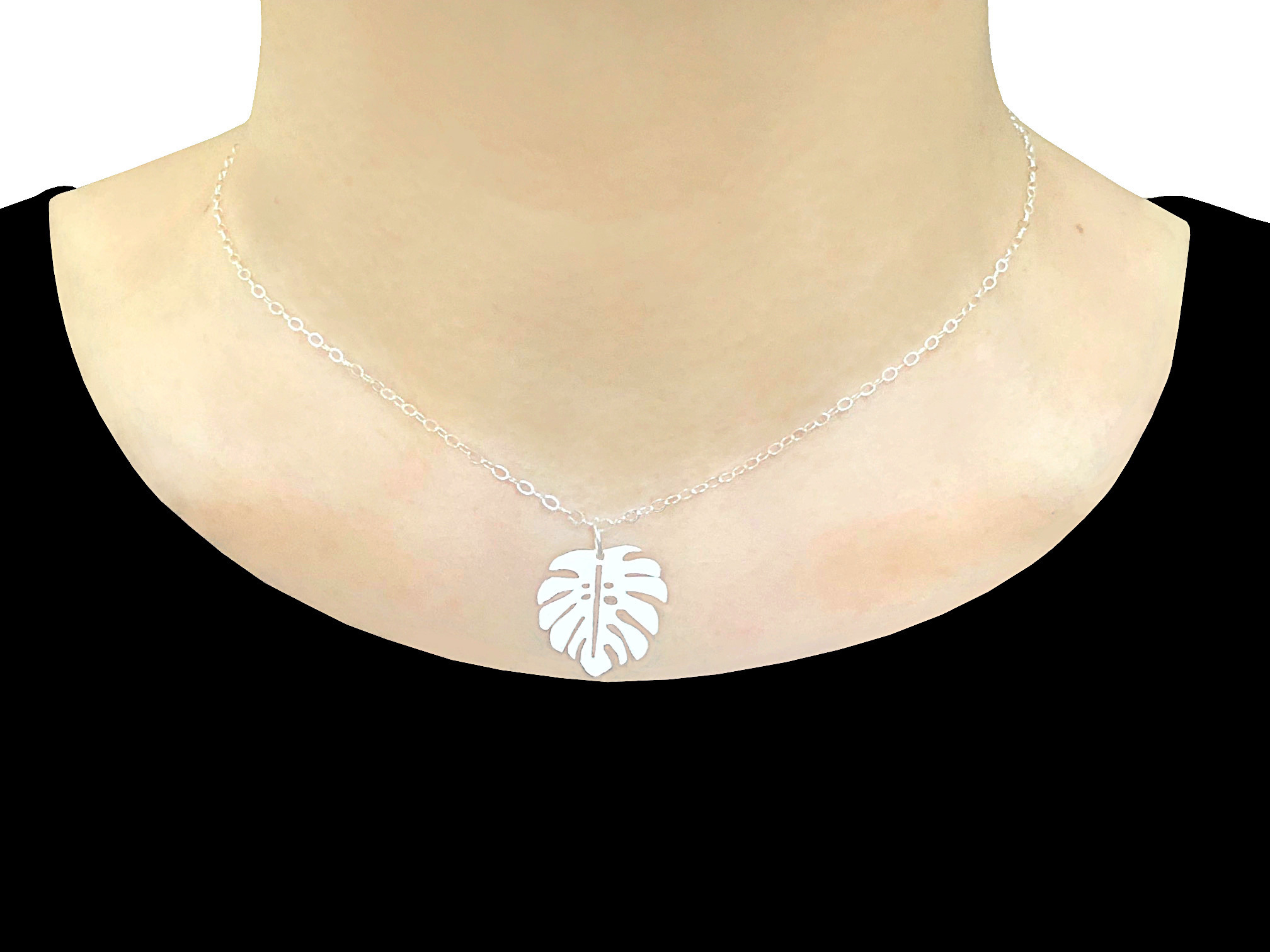 Collier NESS argent 925 pendentif feuille de Monstera-ras du cou-minimaliste