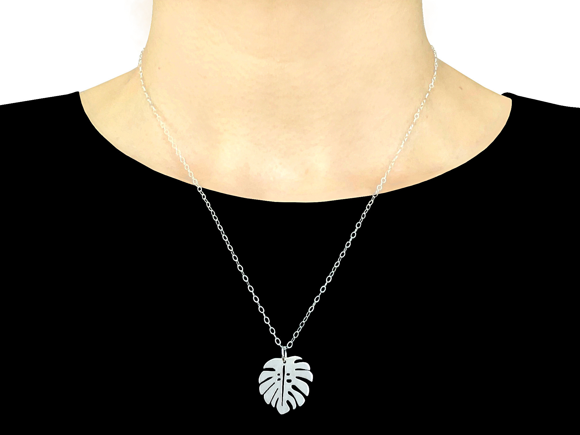 Collier NESS argent massif pendentif feuille de philodendron-ras du cou bohème