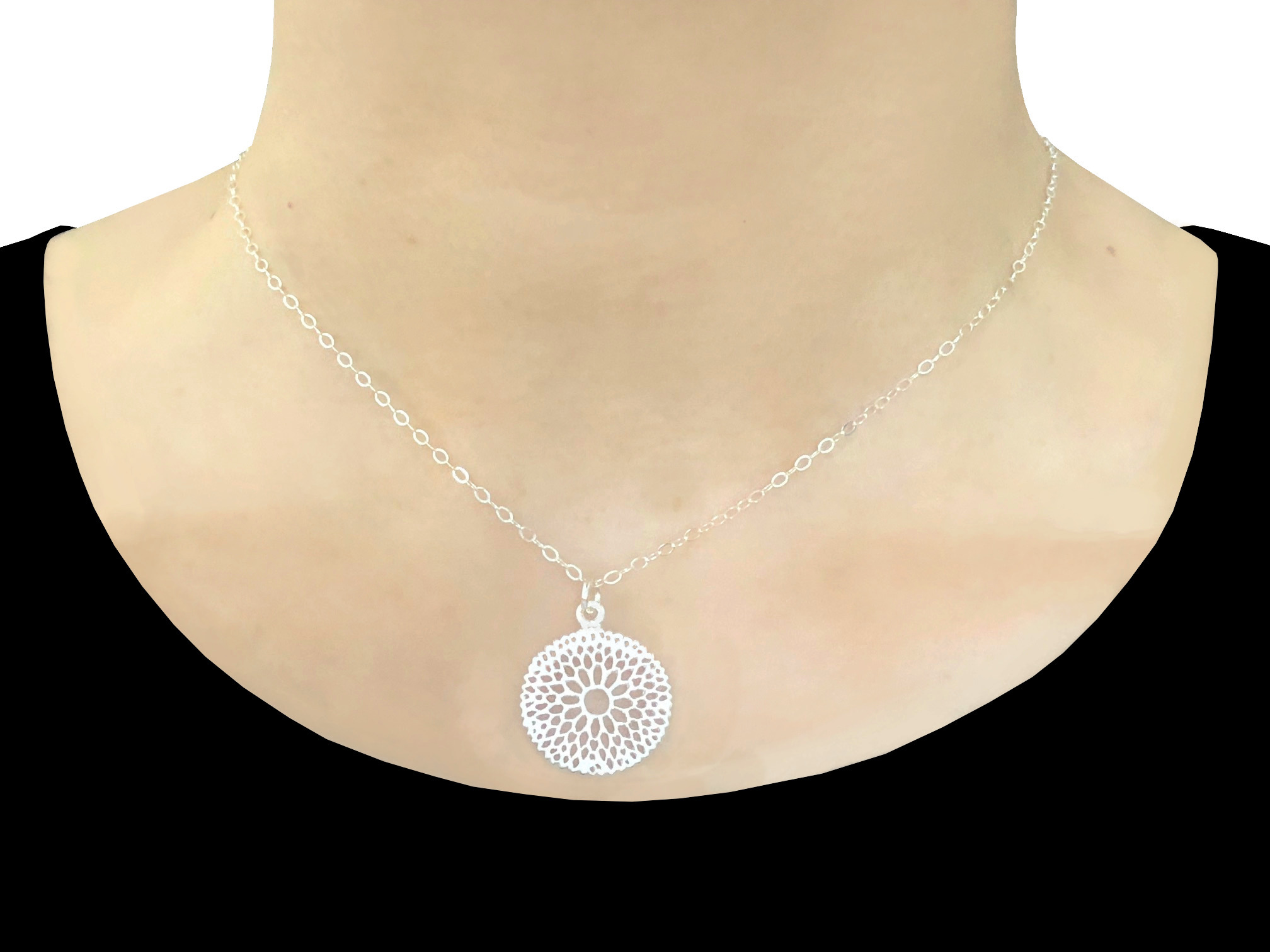 Collier RAFA argent 925 pendentif rosace chakra coronal-bohème