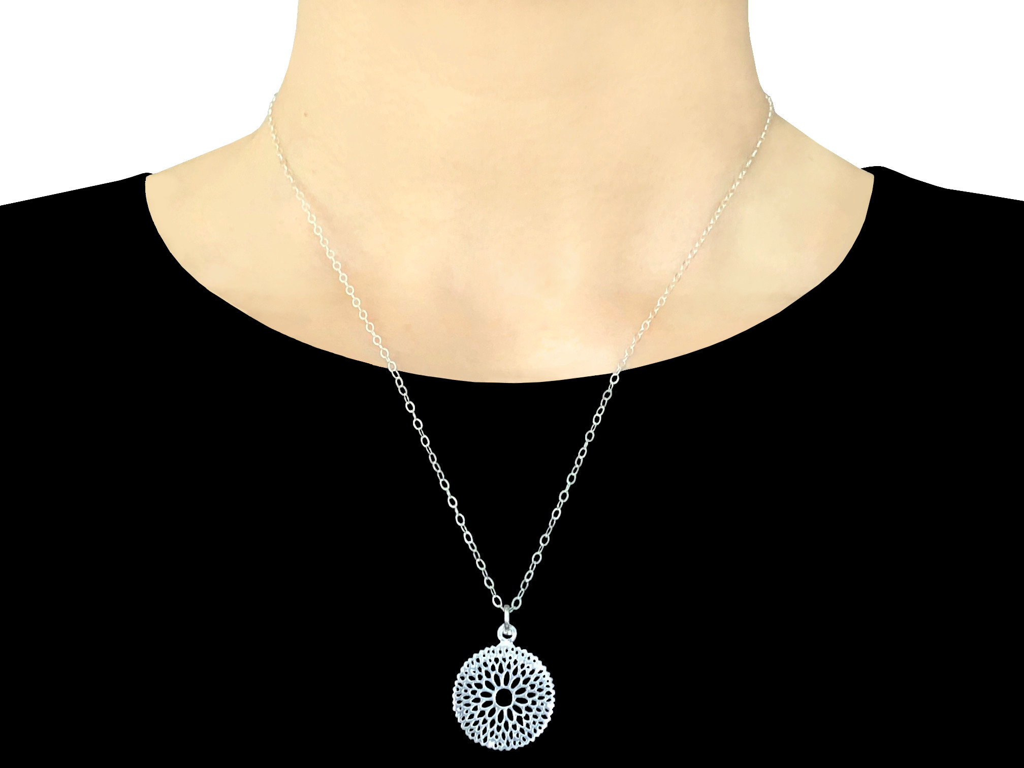 Collier RAFA argent massif pendentif rosace chakra coronal-minimaliste