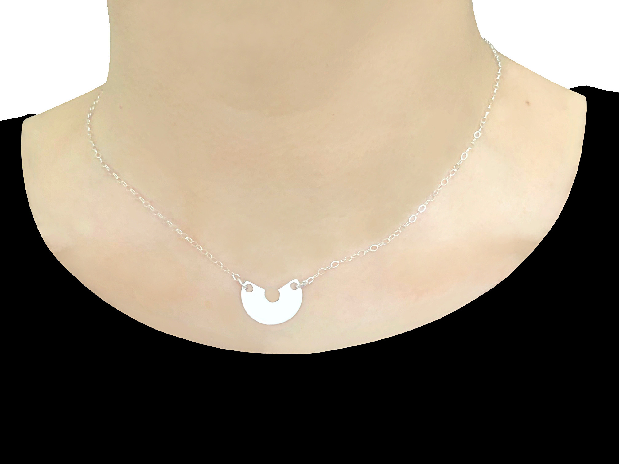 Collier SOUAD argent massif 925 pendentif cercle lune-minimaliste ras du cou