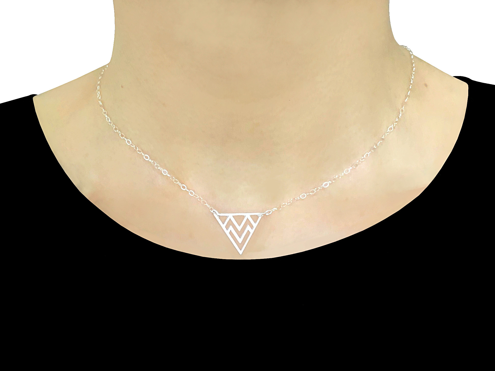 Collier WAFA argent massif 925 pendentif graphique triangle ras du cou