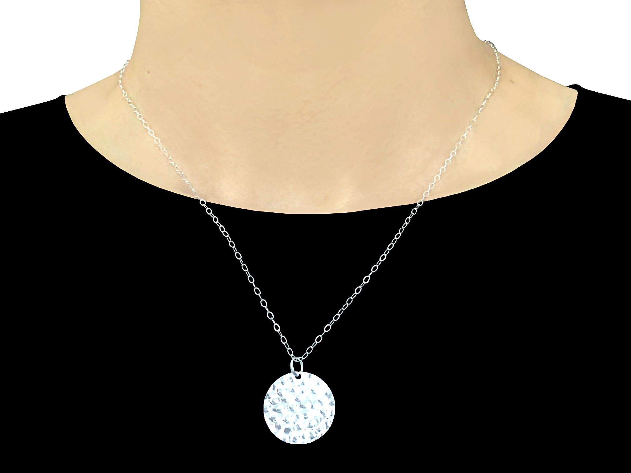 Collier WISSEM argent massif 925 pendentif sequin médaille martelée-minimaliste