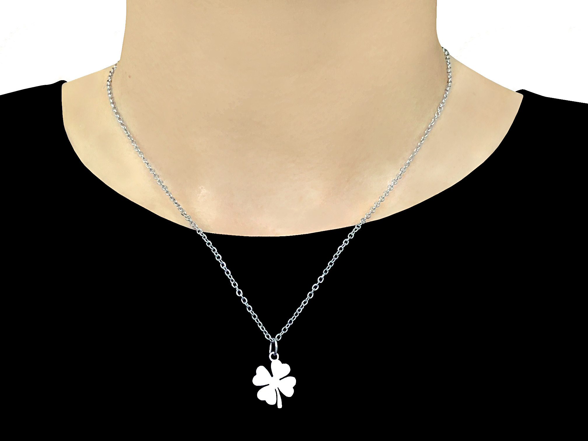 Collier ARIKA acier inoxydable argent breloque trèfle à quatre feuilles porte bonheur