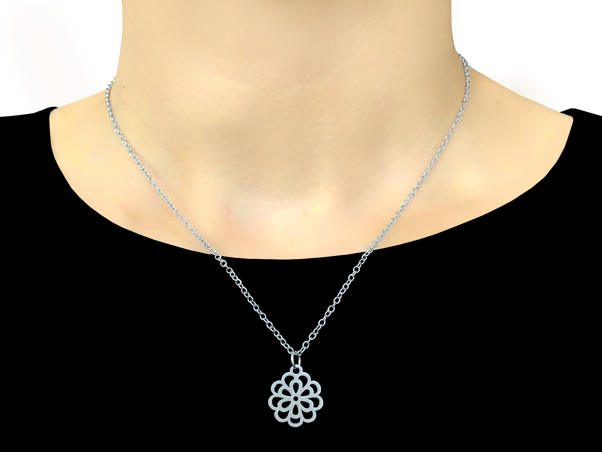 Collier NASMA acier inoxydable argent breloque fleur-bohème