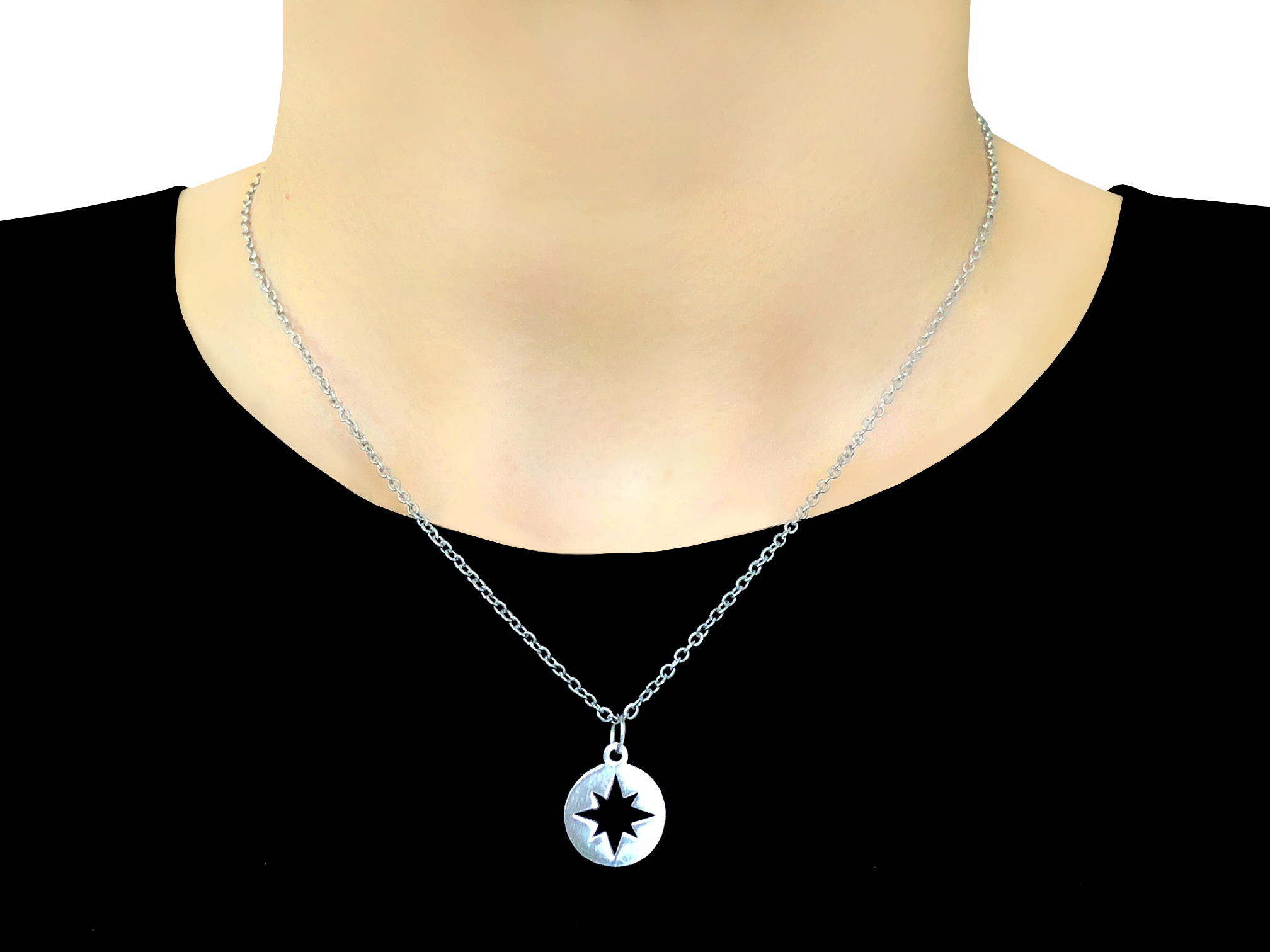 Collier NASSIA acier inoxydable argent médaille étoile Rose des Vents-minimaliste