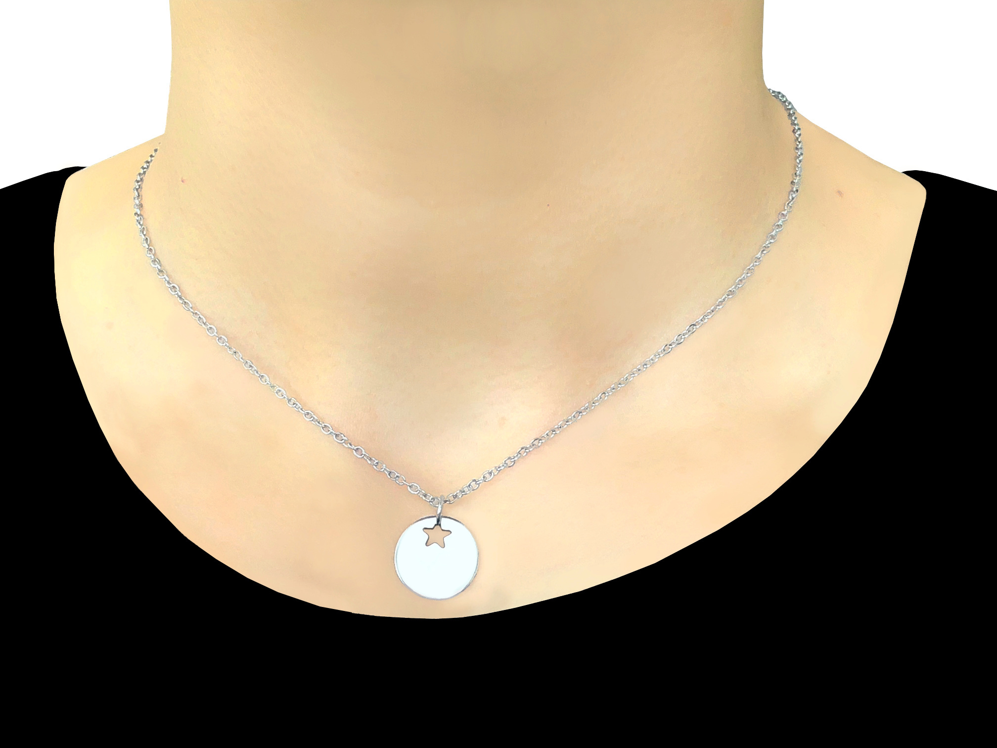 Collier NOUJEÏMA acier inoxydable argent breloque médaille étoile-minimaliste