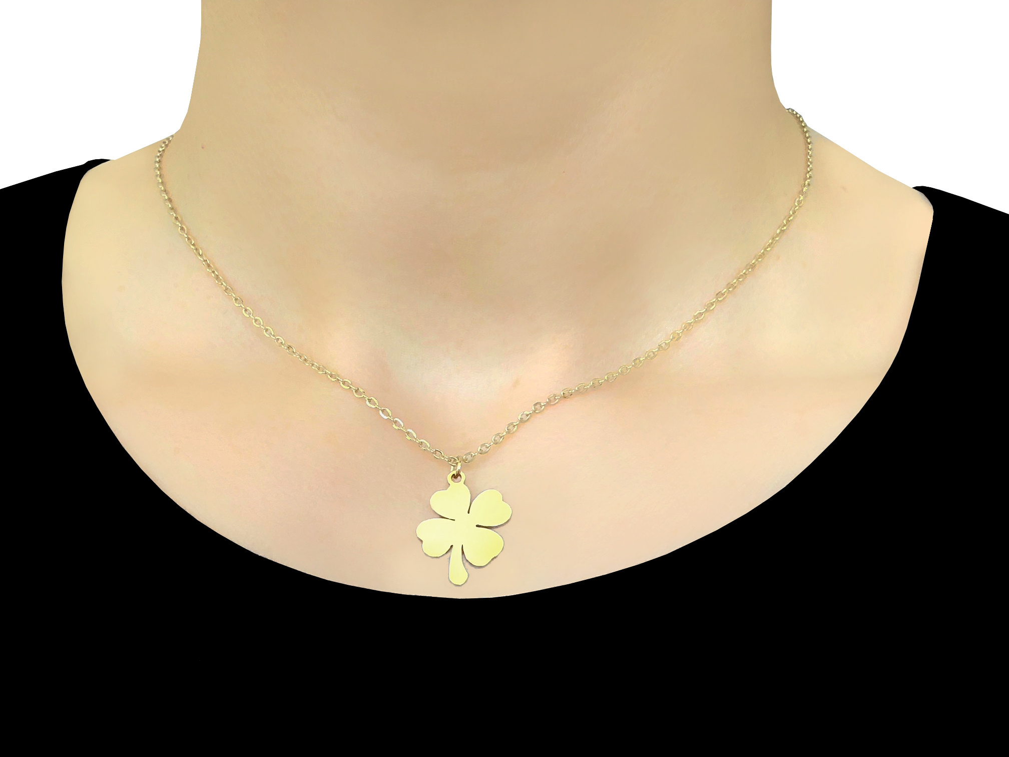 Collier TALIDA acier inoxydable or doré pendentif trèfle a quatre feuilles porte chance