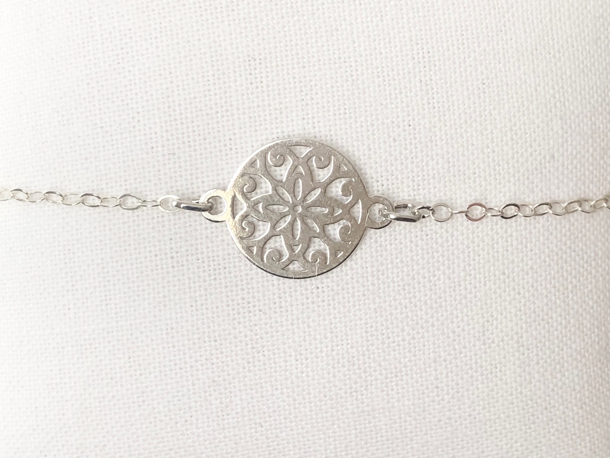 Bracelet SABRINE argent médaille fleur bohème